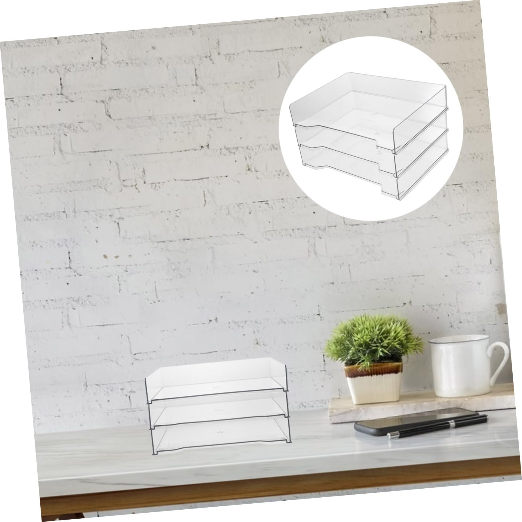 OSALADI 3 Piezas Organizador de Escritorio Apilable de Recipiente Transparente para Almacenamiento de Archivos para Oficina Escuela y Accesorios de Oficina y de Papelería