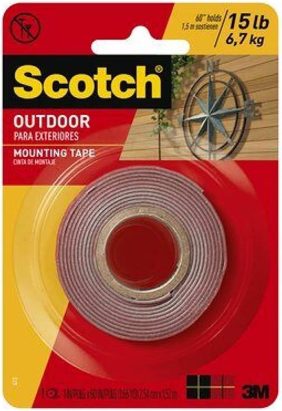 Scotch Products - Scotch - Exterior Weather-Resistant Double-Sided Tape, 1 x 60, Gray w/Red Liner - Sold As 1 Roll - Double-sided gray tape with red liner. - Weather-resistant, holds securely to indoor or outdoor surfaces such as stucco and brick. - Super strong, holds onto virtually any surface.