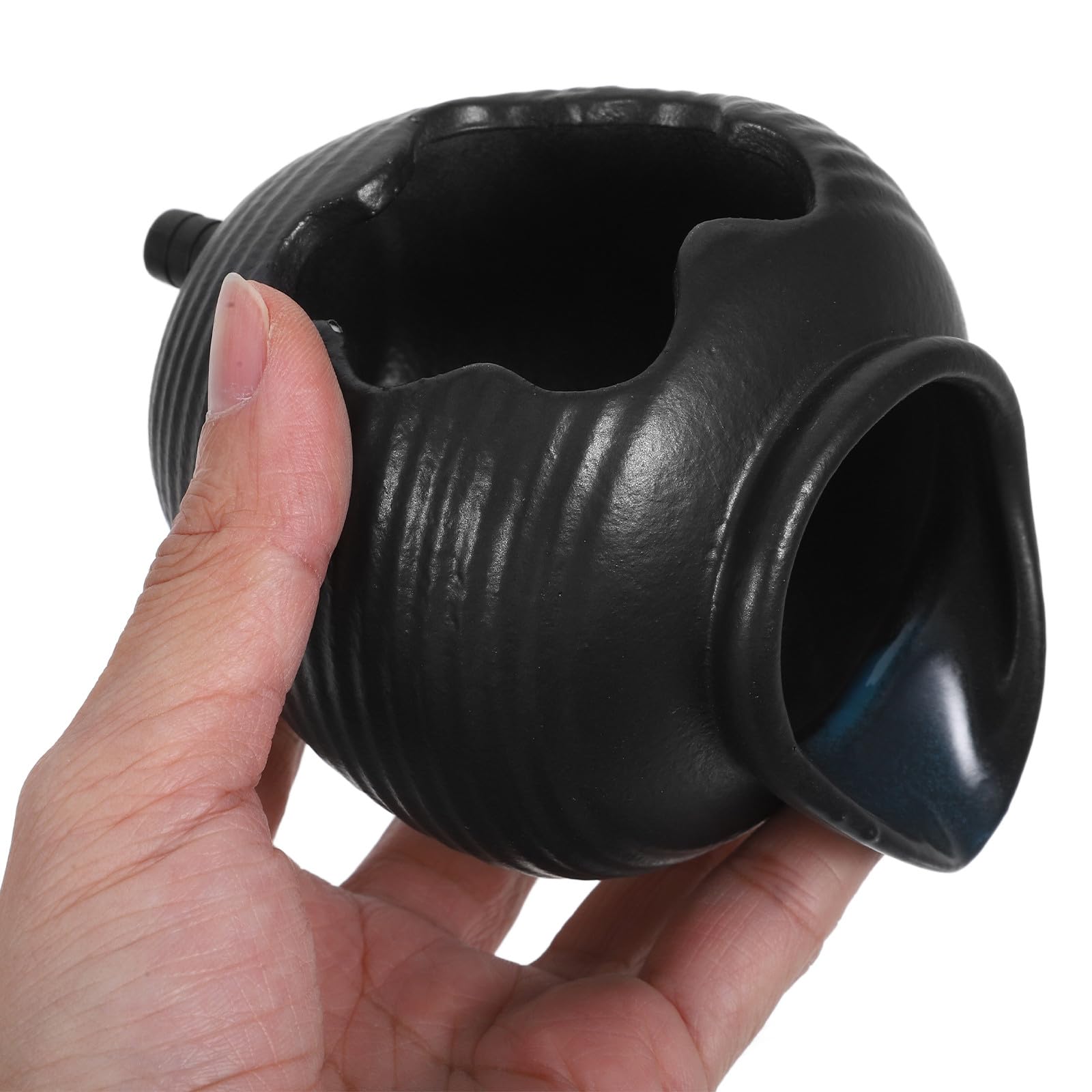 ULTECHNOVO Fontaine de Jardin en Pot Céramique Noire pour Extérieur, Jarre Cascade et Filtration Circulaire, Décoration de Jardin Paisible Toute Saison