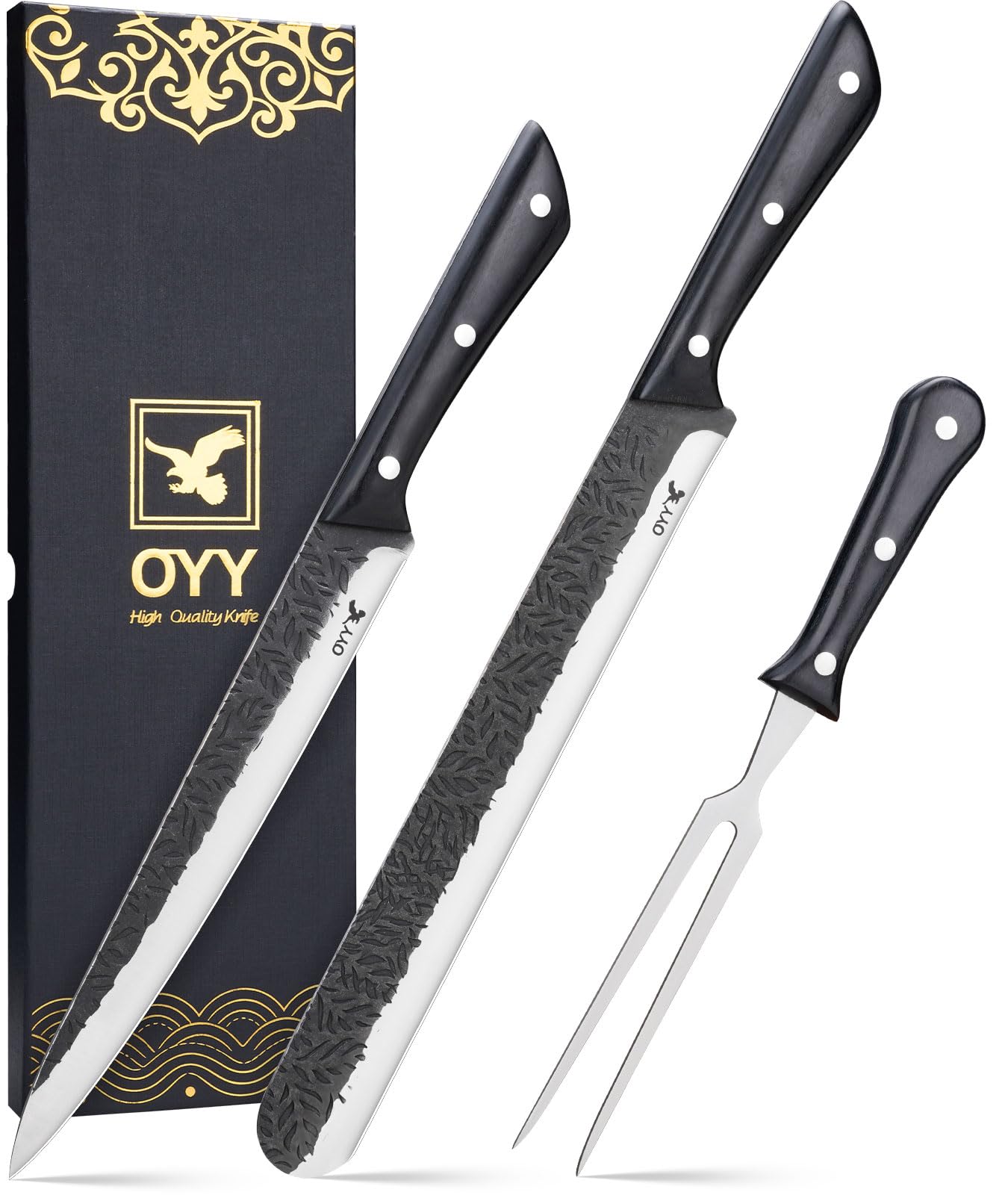 3PCS Brisket Butcher Knife Set, Carving Knife Slicer with Fork