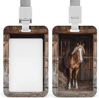 Straw and Horse ID Badge Holder with Lanyard Sliding ID Card Holders Vertical ID Card Protector ID Card Case Hard Plastic Work Badge Sleeve for Women Men