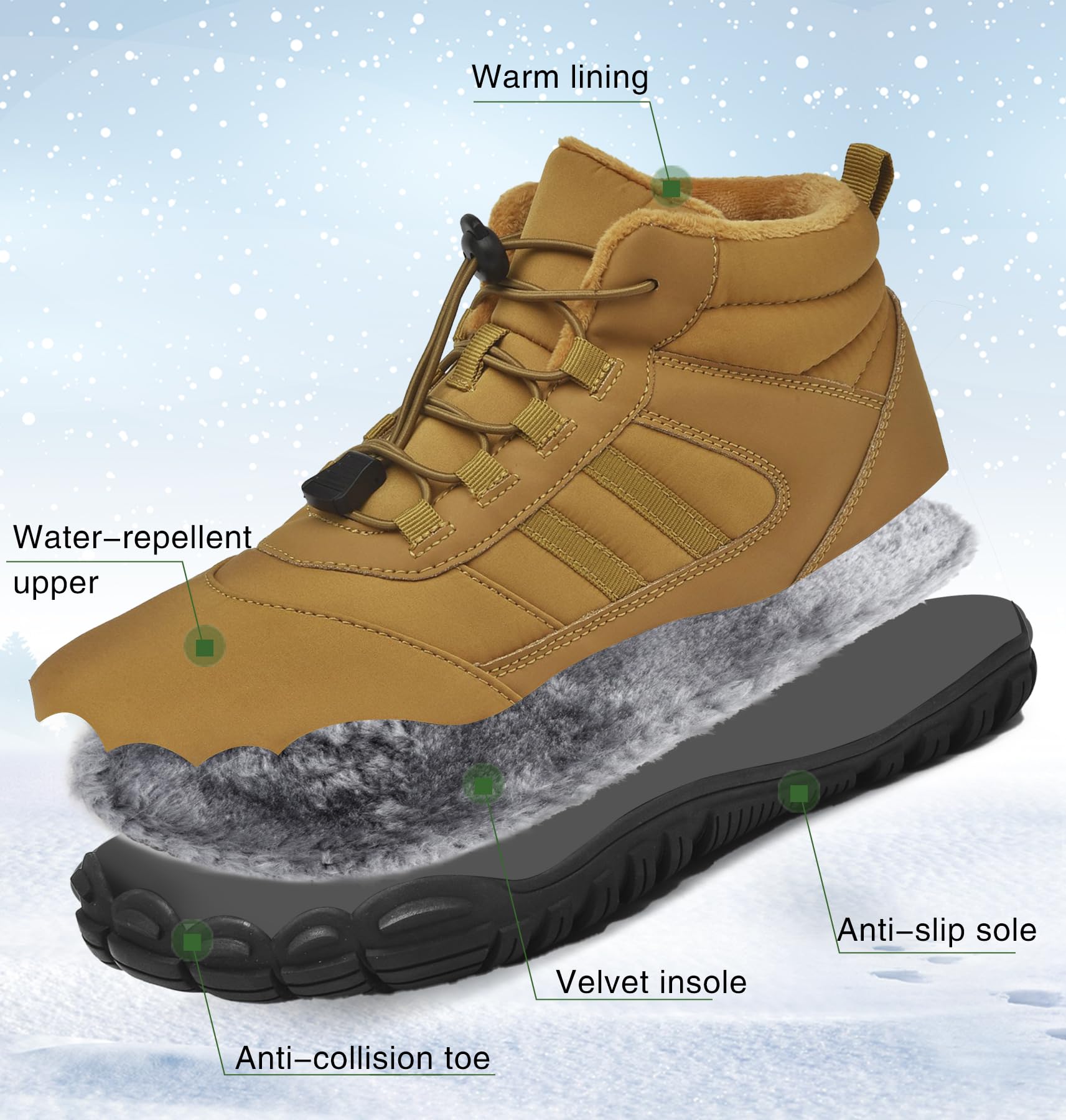 AONEGOLD Zapatos Descalzos de Invierno para Mujer y Hombre, Zapatos de Trail Running con Forro cálido, Zapatos de Invierno para Exteriores, Antideslizantes, Impermeables, Zapatos Descalzos