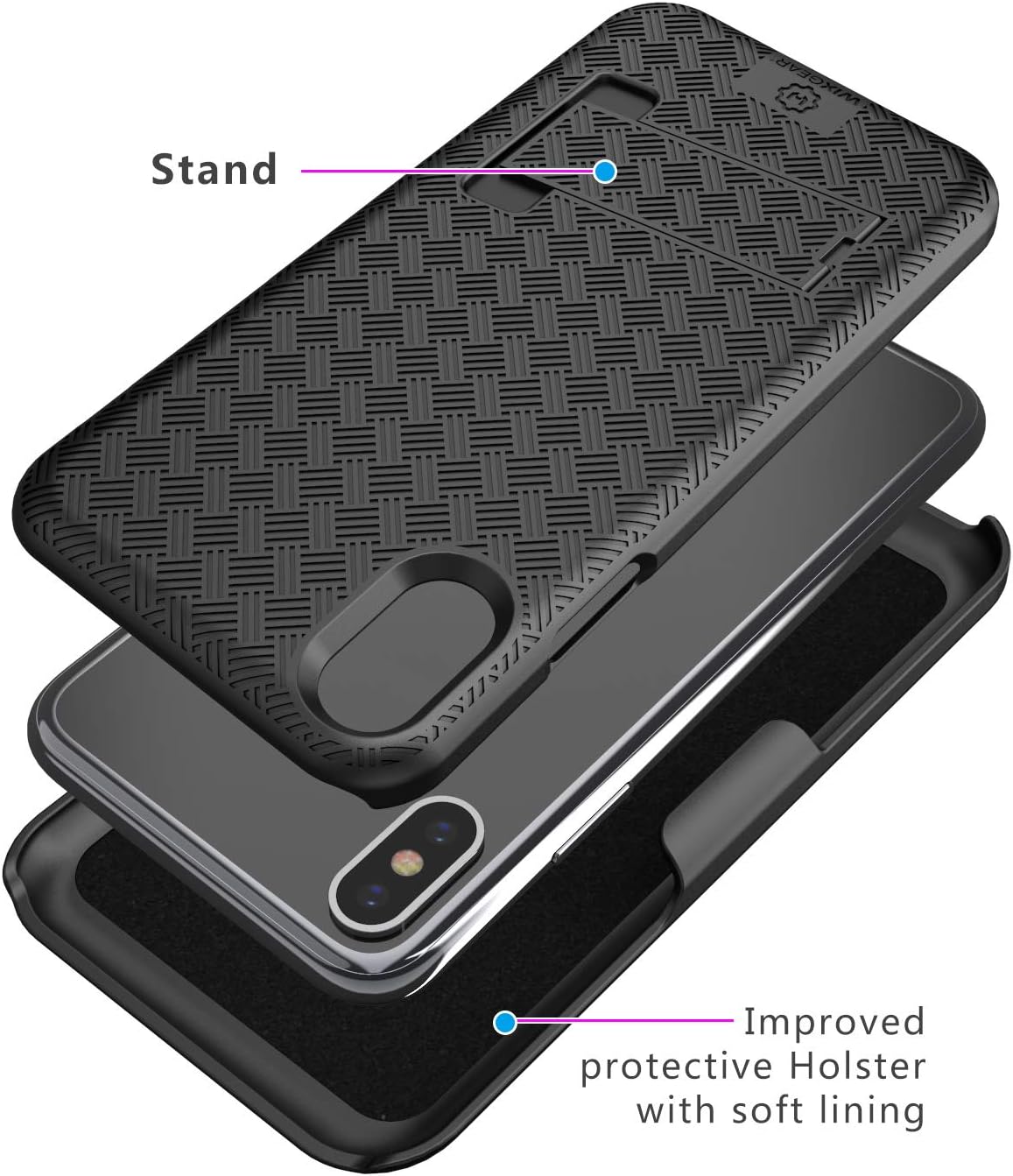 iPhone X/XS Holster Case, WixGear Slim Shell Holster Combo Case for Apple iPhone X/XS/iPhone 10 with Stand and Swivel Belt Clip - Black - Image 2