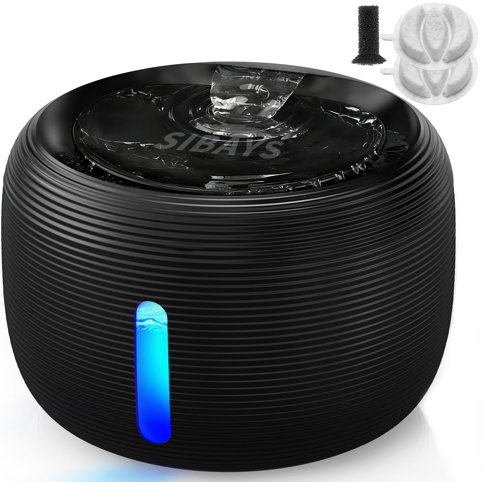 SIBAYS Cat Water Fountain for Drinking: 3.5L Cat Water Fountain with 25dB Ultra-Quiet Pump & LED Window | 5-Filter System & Deep Filtration | BPA-Free & 2 Activated Carbon Filters, FS77 (BK)