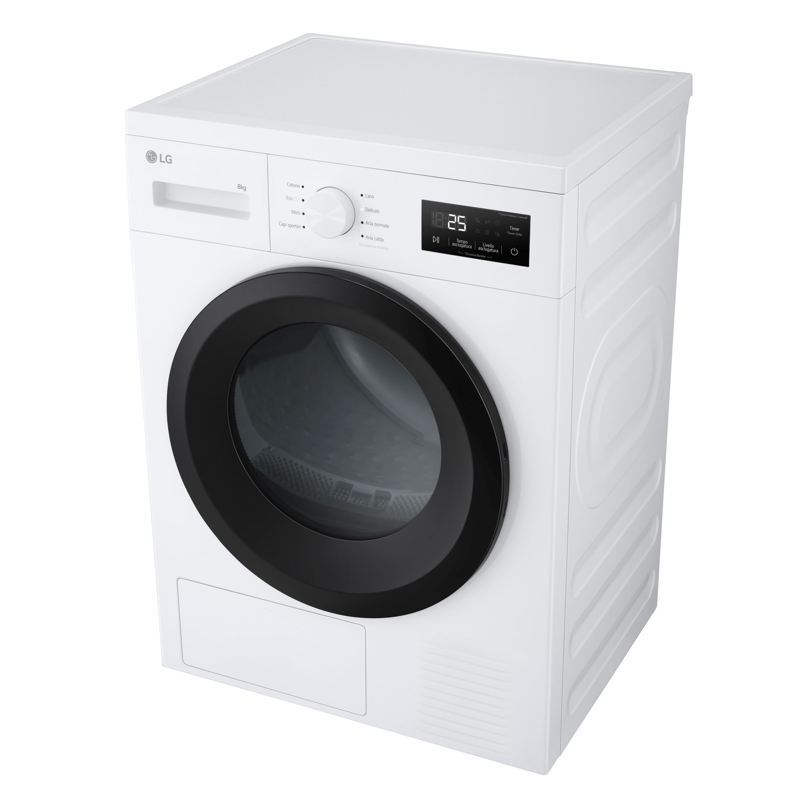 LG RNA1008NWK Asciugatrice Pompa di Calore 8 kg, Classe D, Asciugatura Delicata a Bassa Temperatura con Sensore, Serie A1, 8 Programmi, Cestello in Acciaio Galvanizzato, Bianco