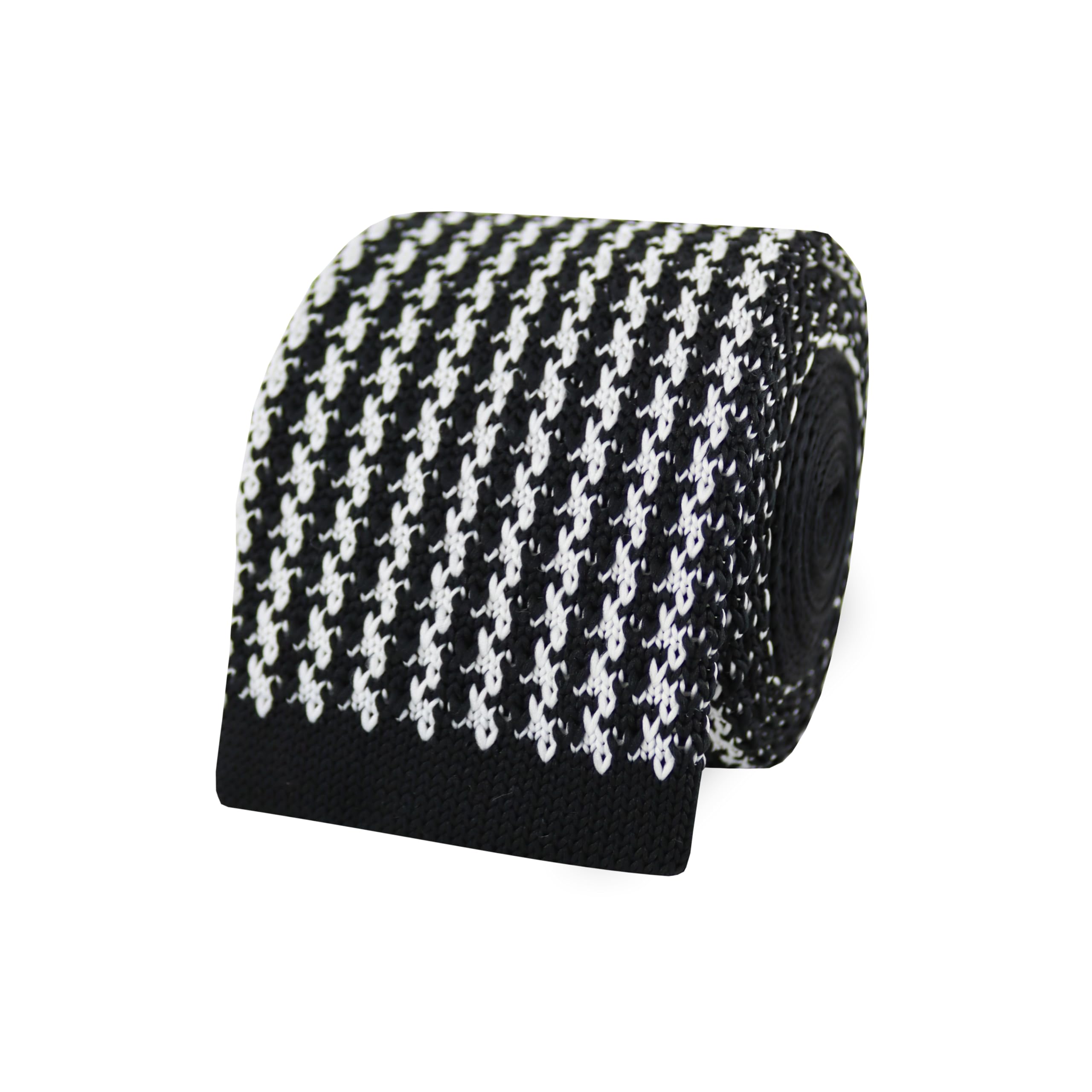 The Gents Lab Men's Black Square End Knitted Neck Tie With Houndstooth Design | Made From 100% Soft Polyester | Over 10+ Colours (Black)