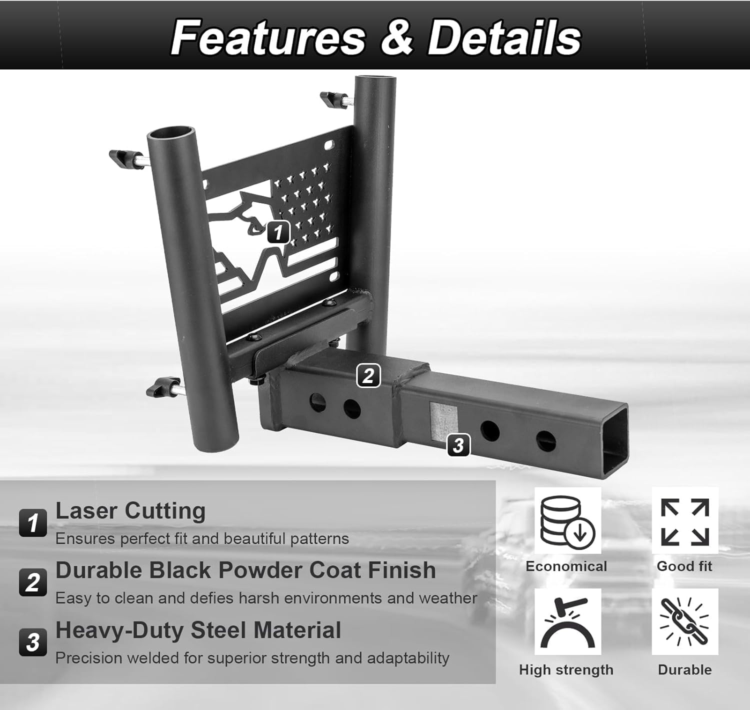 Dual Flag Pole Holder Hitch Mount for 2 Inch Receivers Compatible with Trucks RV SUV Pickup Trailer Camper