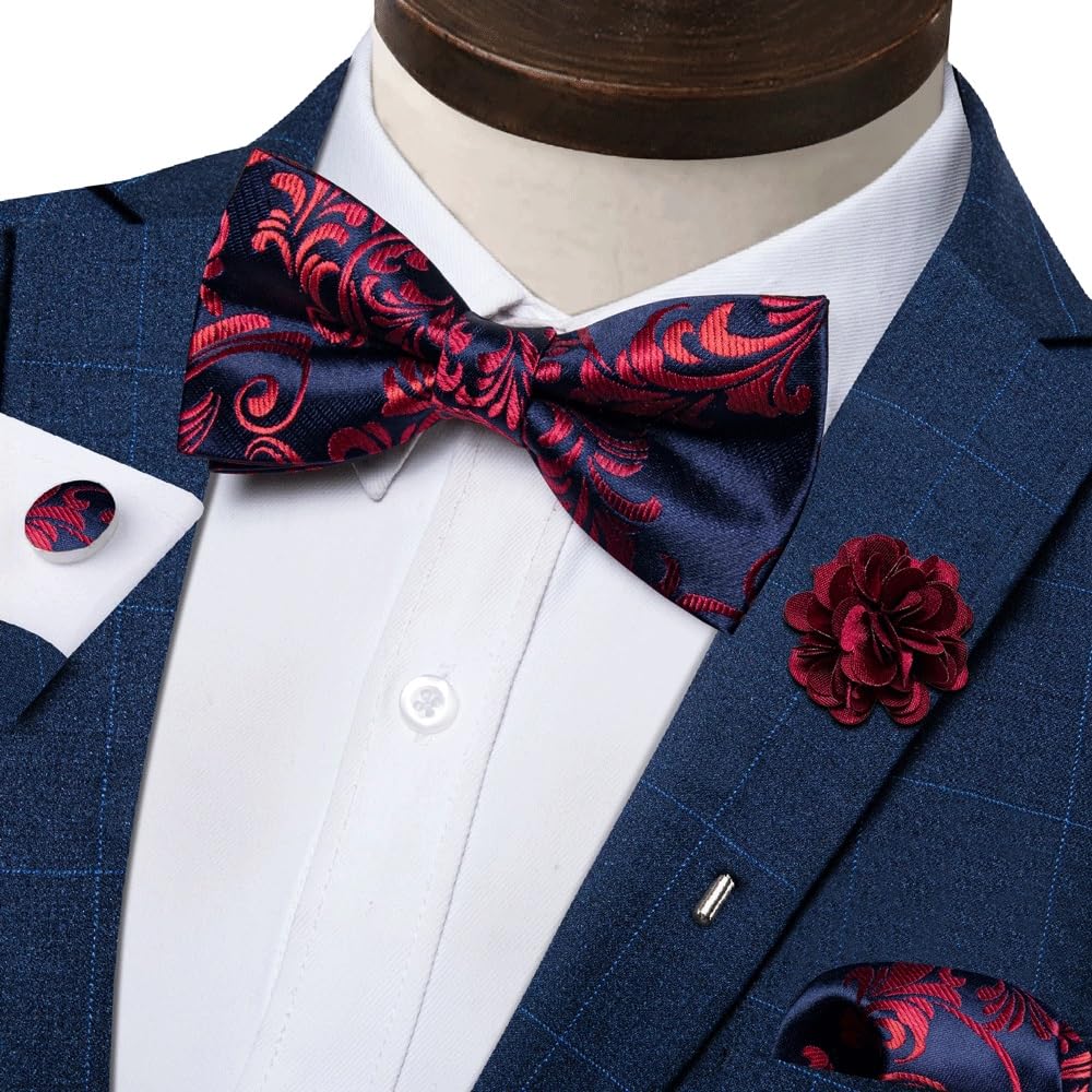 JFDBGU Floral Bow Ties Silk Pre-tied Adjustable Cravat Cufflinks Brooch Pin Set Man Tie Knot