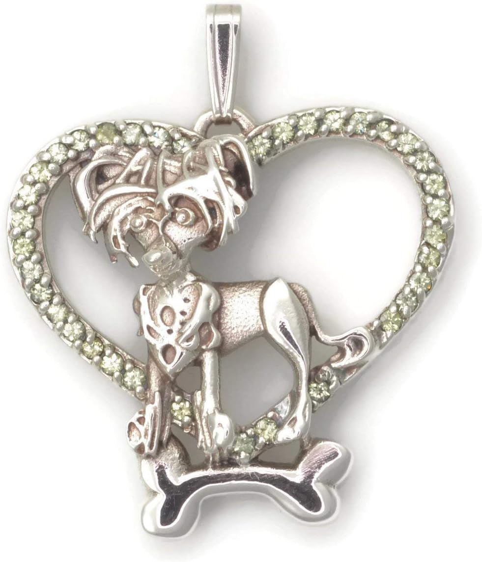 Sterling Silver Chinese Crested Necklace, Chinese Crested Pendant with Demantoid Garnet fr Donna Pizarro's Animal Whimsey Collection of Fine Chinese Crested Jewelry