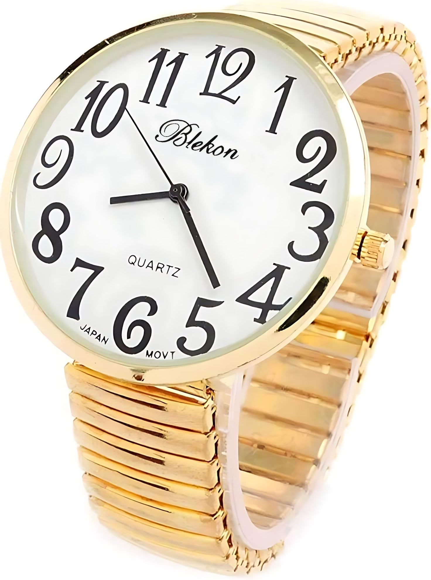 Ladies Large Number Face Stretch Band Watch Gold 1262G