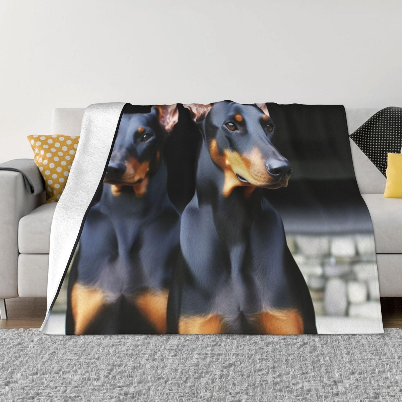 KLOPH Doberman Throw Blanket 40"x30" Flannel Fluffy Warm Blanket for Couch, Reversible Plush Blankets for Bed, Comfy Fuzzy Blanket for Sofa, Plush Lightweight-Blankets for All Season