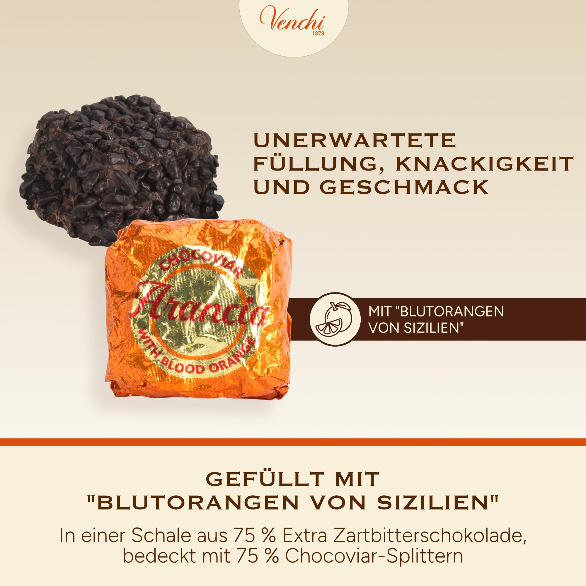 Venchi - Chocoviar Arancia - Praline extra zartbitter mit Füllung aus Blutorange, 1 kg - Glutenfrei - Vegan