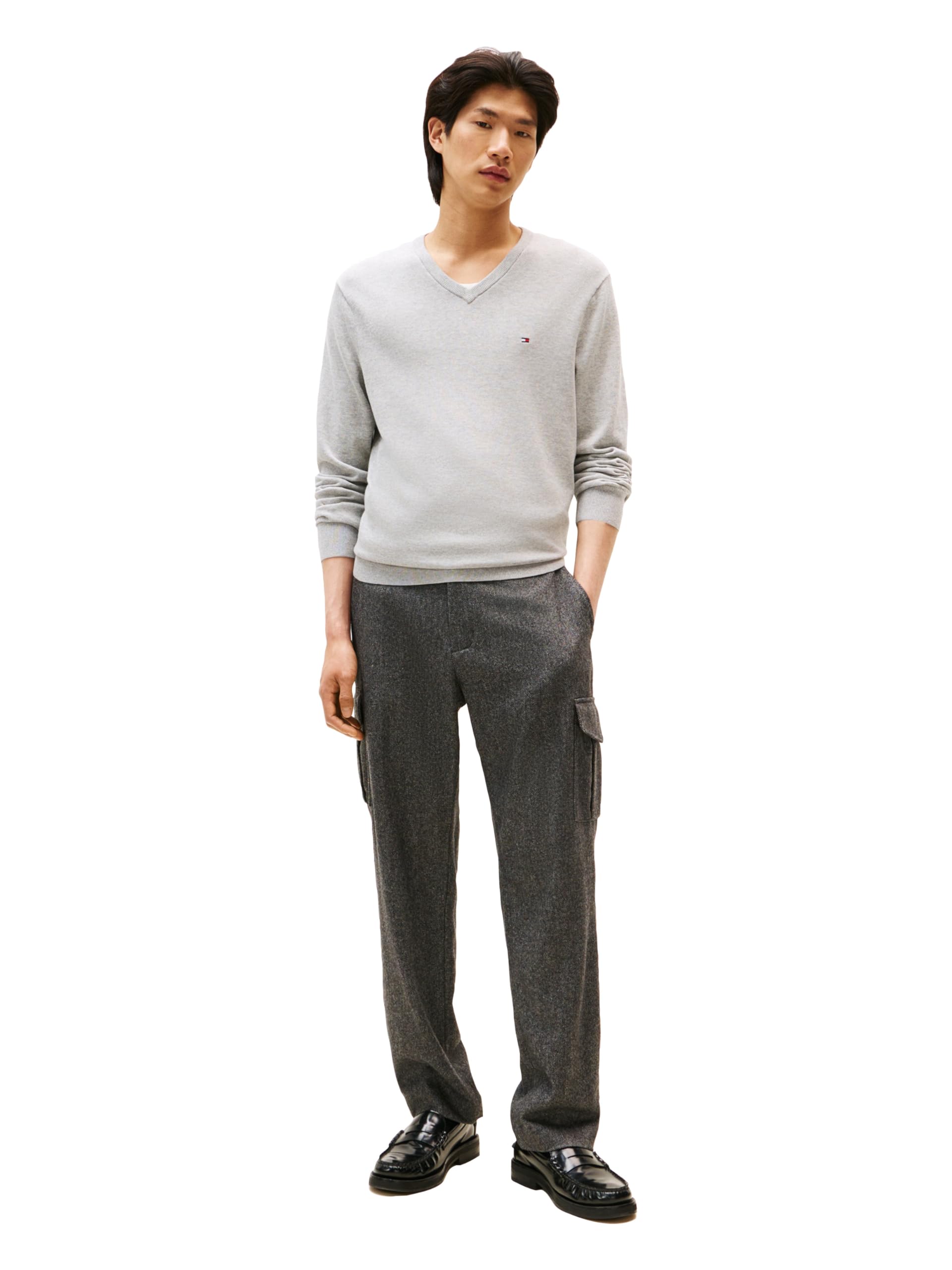 Tommy Hilfiger Sweter pullover Mężczyźni Cotton Solid V Neck Sweater Lightweight Pullover (1 w zestawie)