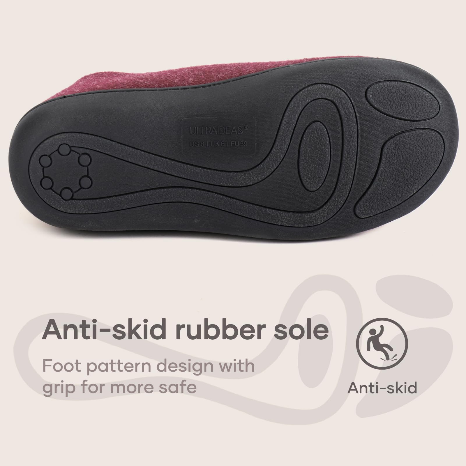 ULTRAIDEAS morbide Pantofole da Donna in Memory Foam con Retro Chiuso con Calda Fodera in Pile, Scarpe da casa in Cotone Misto Lana con Suola in Gomma Antiscivolo per Interni all'aperto