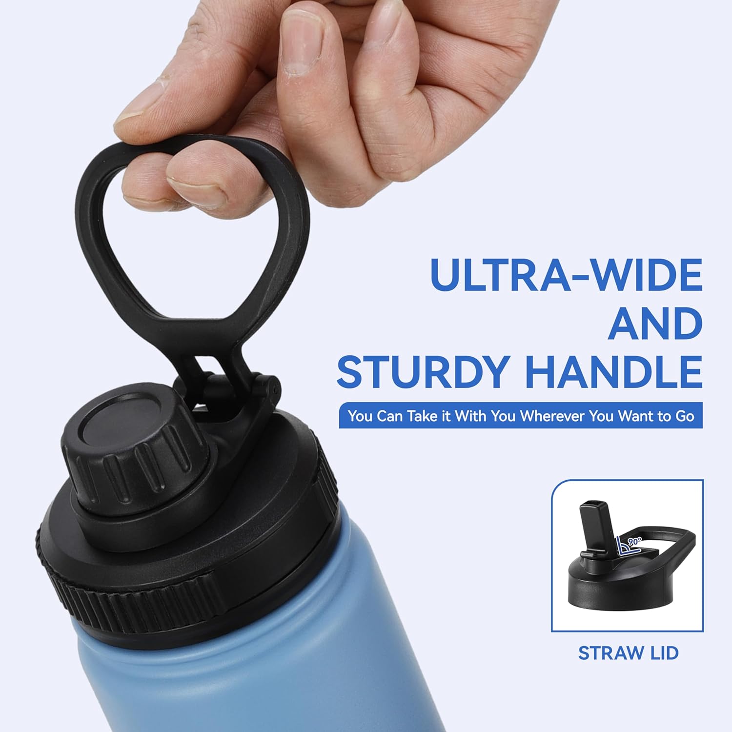 DOMICARE 16 oz Kids Water Bottle for School Stainless Steel Double Wall Vacuum Insulated Water Bottle with Straw lids & Spout Lid, Leakproof BPA Free (Blue/Navy,1) - Image 3