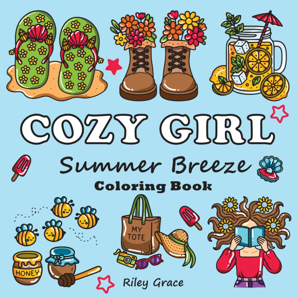 Cozy Girl Summer Breeze Coloring Book: Bold and Easy Designs for Teens and Adults, Cute and Simple Illustrations for relaxation, Fun and Stress Relief