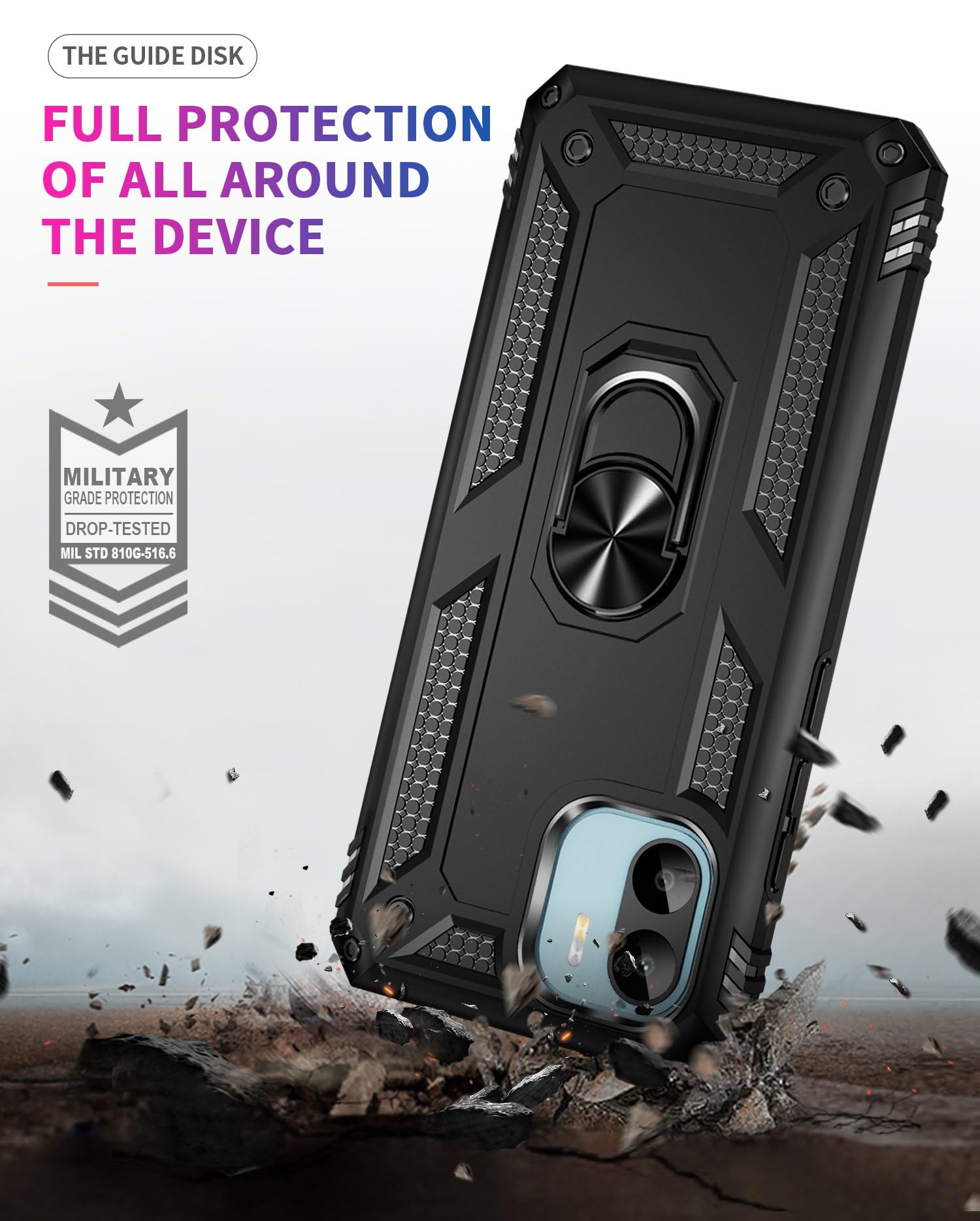 Coque Xiaomi Redmi A2 Avec Anneau Support + Verre Trempé - Antichoc Magnétique - PIXFAB