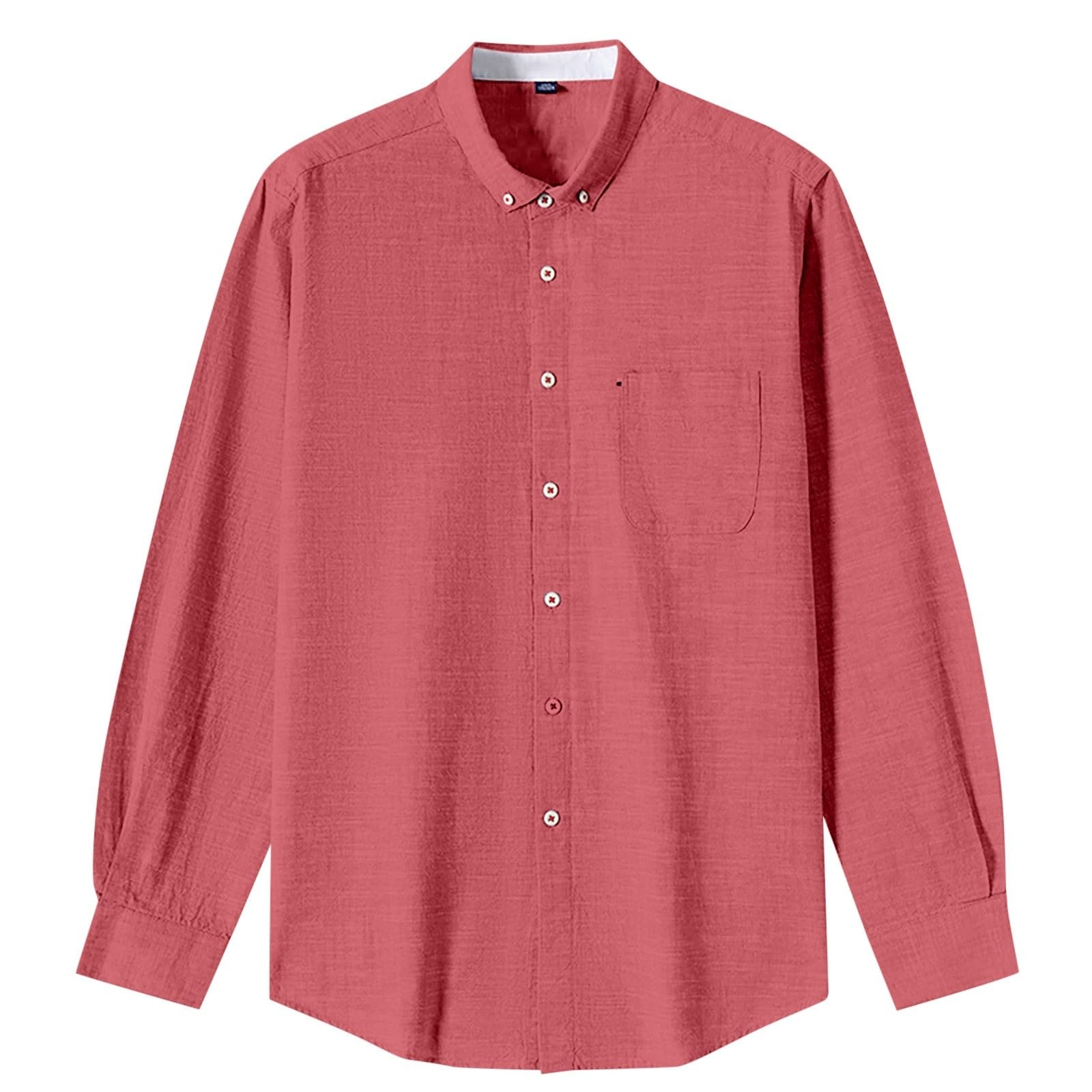 Generico Camicie Lino Uomo-Camicia da Uomo in Lino 2025, Tinta Unita, con Fibbia, Traspirante, Casual, da Lavoro, Sportiva, a Maniche Lunghe, per Uomo