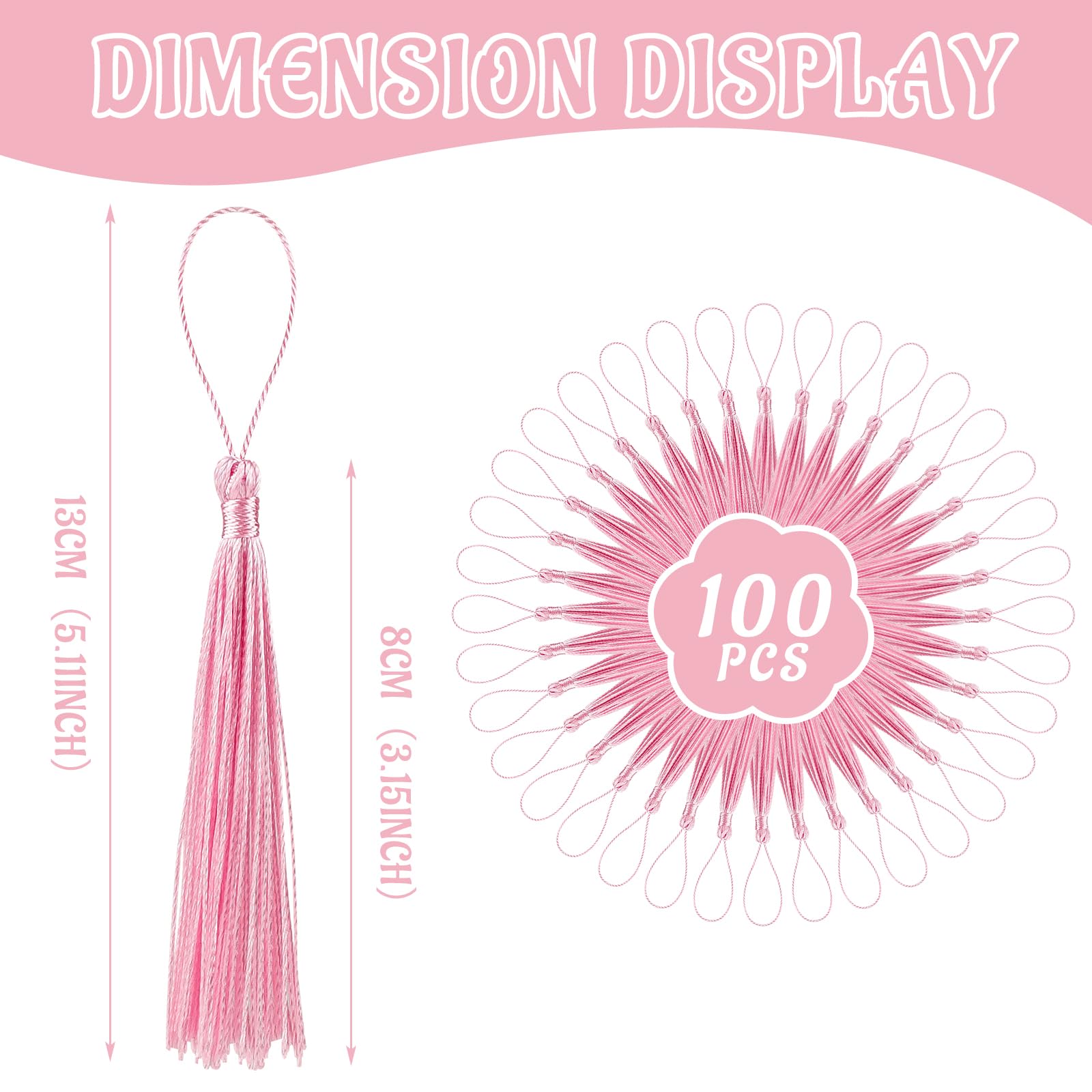 BOUBONI 100 Pcs Bookmark Tassels Bulk Pink Soft Craft Silky Handmade Mini Tassels for Jewelry Making with Loops for DIY Craft Accessory Dress Decoration - Image 2