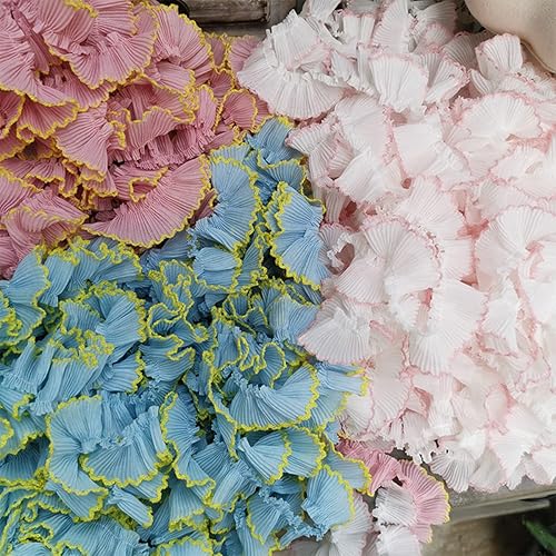 Miniatura 4 de homeemoh Ribete de gasa plisado de 1 yarda x 1.2in con ribete de volantes para coser en apliques, color rosa + borde negro