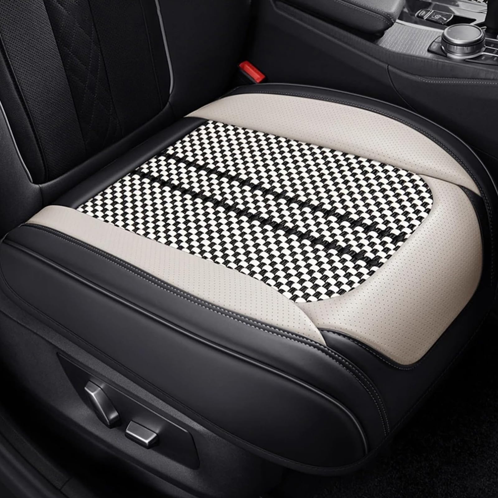ONEMAJI Car Driver Seat Booster Cushion for Lexus LC Convertible, Breathable Thick Pad Non Slip Bottom Vehicle Chair Protector Interior Accessories,Black White