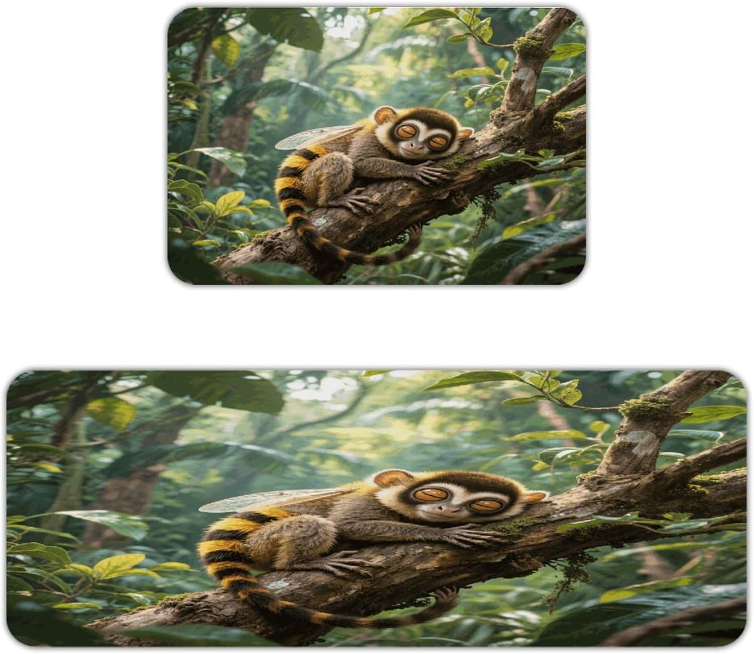 Slow Loris Kitchen Mat Set of 2 Ergonomic Comfort Velvet Rugs Cushioned Anti-Fatigue Non-Slip Standing Mats Thick Kitchen Floor Mat Carpet Runner Rugs 16"×24"+17"×47"