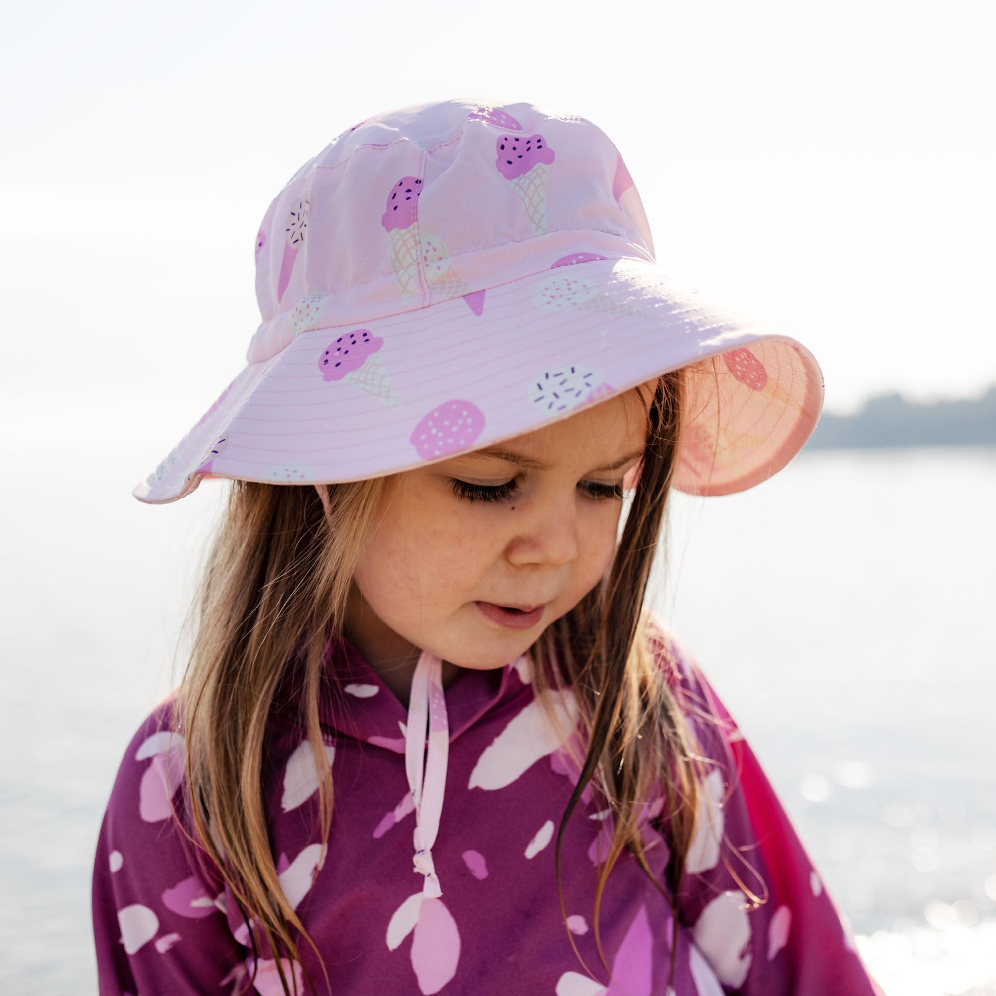 Jan & Jul UV Protection Toddler Water Hat Girl, Foldable, Quick Dry (L: 2-5 Years, Pink Ice Cream) - 4