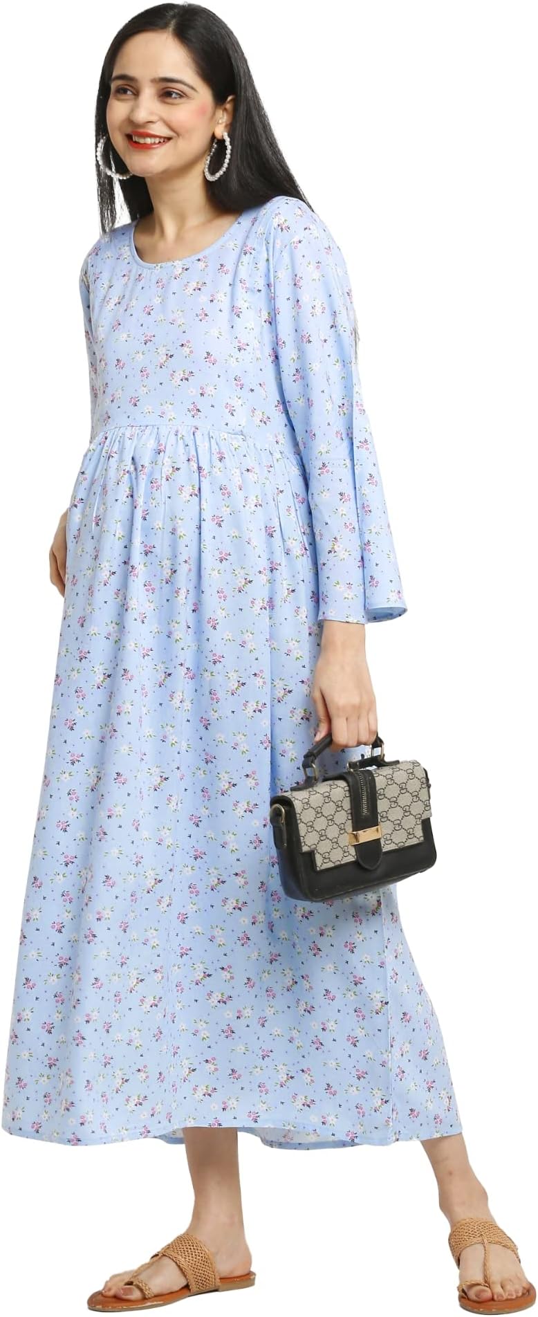 Essentials Maternity Dress for Women/Pre And Post Pregnancy Dress/Feeding Maxi Dress/Nursing Dress With Zippers For Easy Feeding