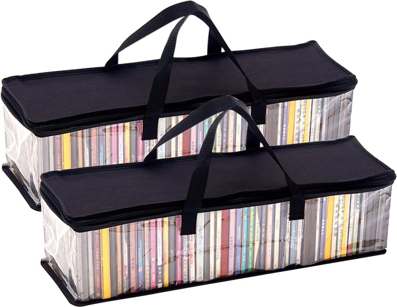 CD Storage Bag,Portable Transparent PVC Media Storage,Water Resistant CD Holder Case with Handles,Each holds 48 CD Solution,Clear Plastic Carrying CD Bag For Albums/Games/Music/Books