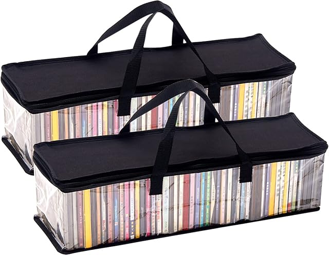 Imperius CD Storage Bag(2 Pack),Portable Transparent PVC Media Storage,Water Resistant CD Holder Case with Handles,Each holds 48 CD Solution,Clear Plastic Carrying CD Bag For Albums/Games/Music/Books