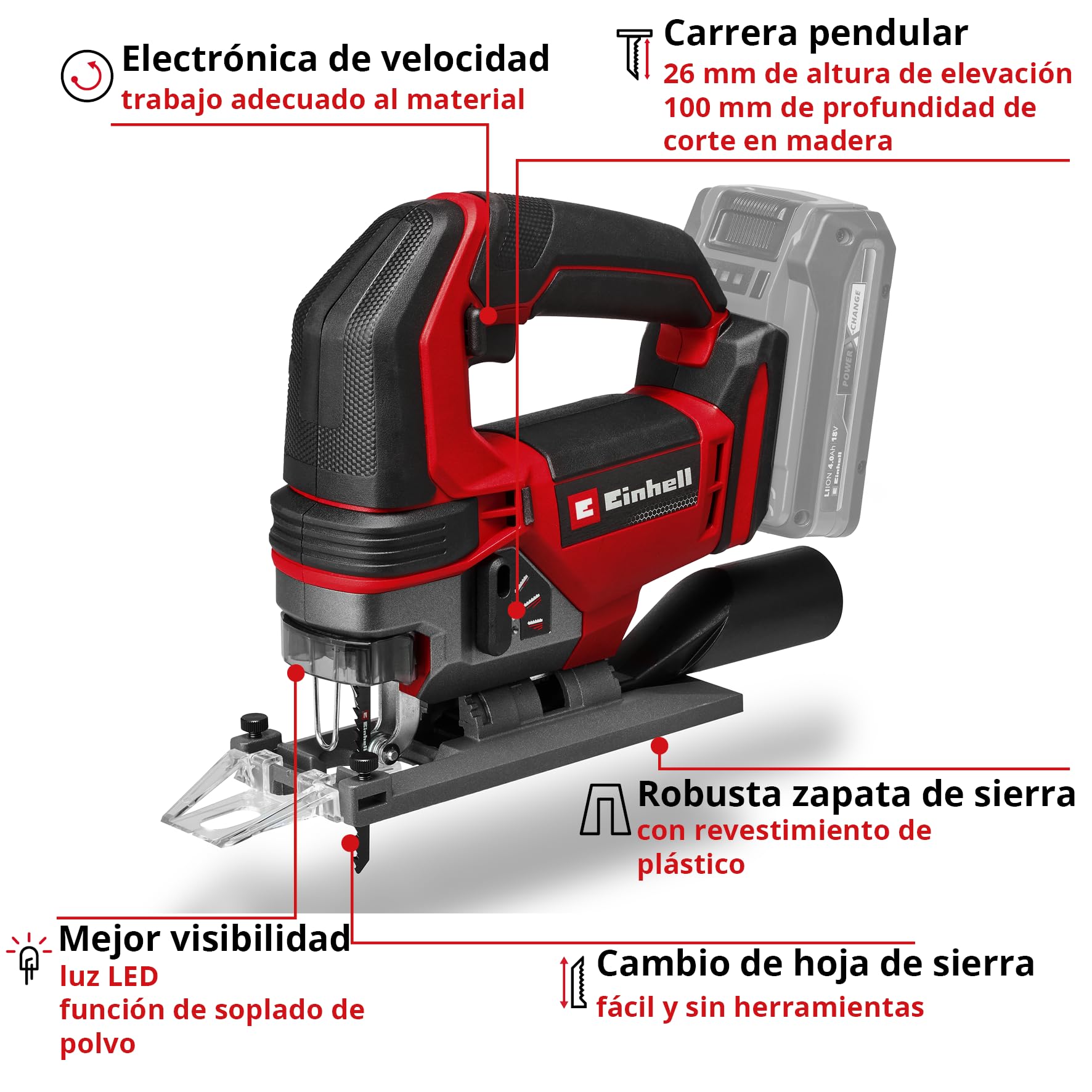 Einhell TE-JS 18/100 Li-Solo Sierra de Calar 18V 100mm Power X-Change