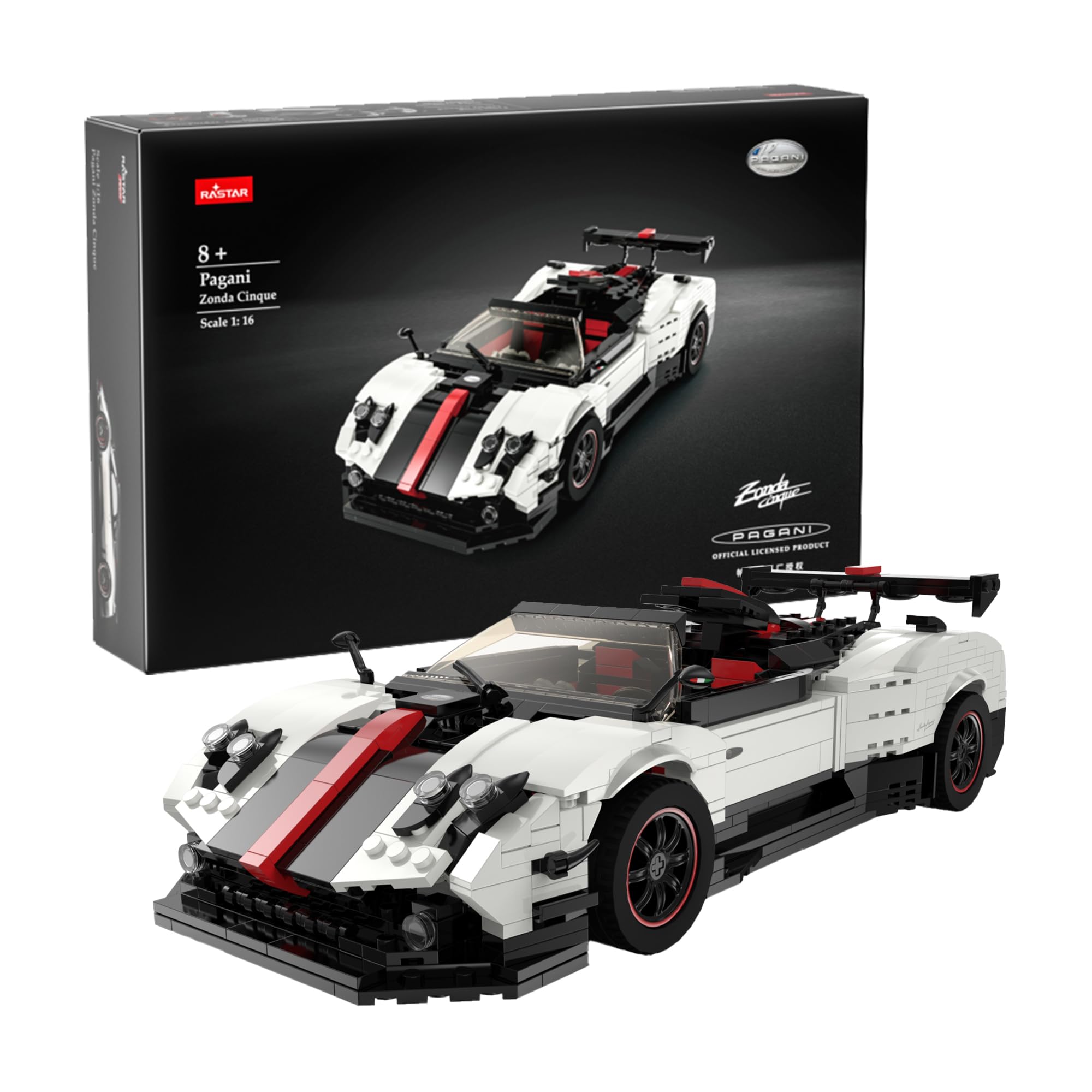 CA NA LLA - Rastar Pagani Zonda Cinque – Coche Maqueta para Adultos – Réplica Oficial a Escala 1:16- Maquetas de Modelismo con 1024 Piezas – Modelo Coleccionista para Construir y Exhibir