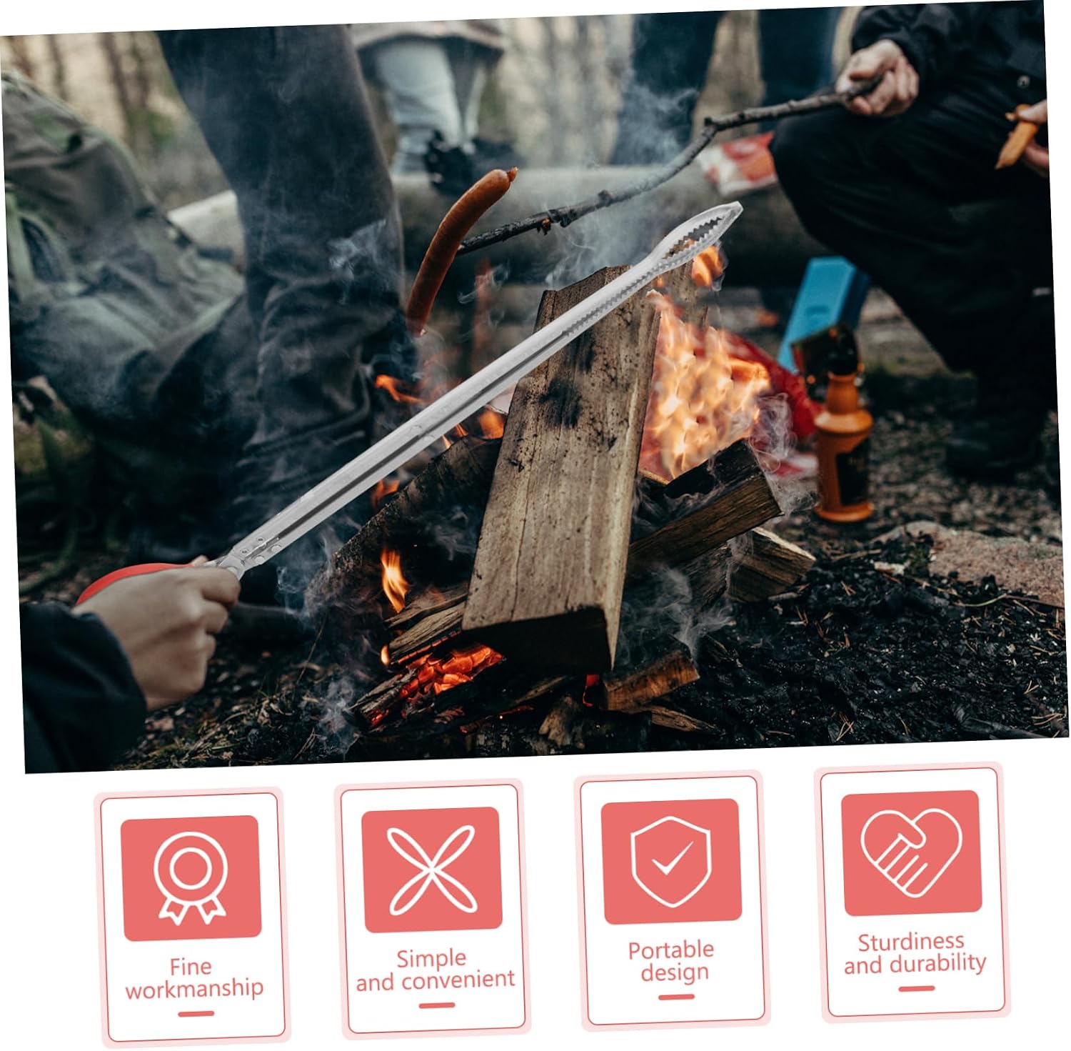 VICASKY 2pcs Stainless Steel Firewood Tong with Long Handle Outdoor Charcoal Clamp Fire Pit Grabber Multi Use Garbage and Log Holder for Bbq and Fireplace Safety