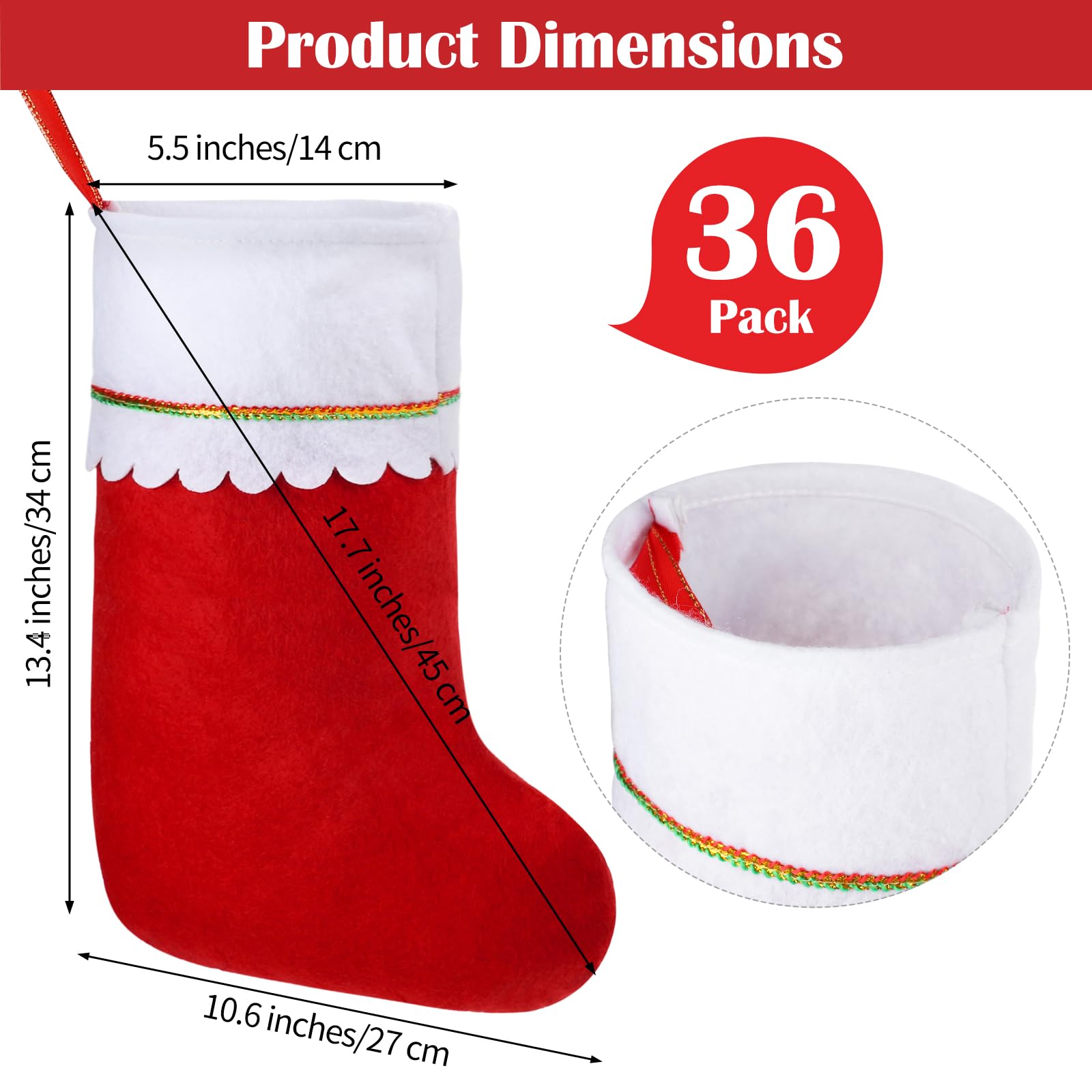 36 Stück rote Filz-Weihnachtsstrümpfe Bulk 45,7 cm Xmas Kamin Hängende Strümpfe Weihnachten Urlaub Dekoration Strümpfe Party Favors Strümpfe für Weihnachtsdekoration
