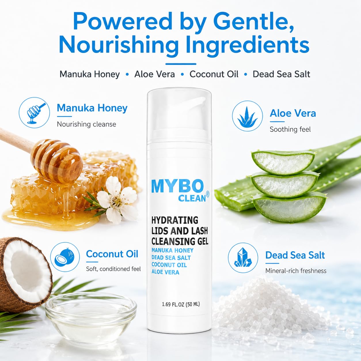 Mybo Clean Eyelid Cleansing Brush for Sensitive Skin (1 Pc) + Hydrating Lids and Lash Cleansing Gel (1Pc) + Travel Bag Ideal for Gentle Cleansing of the Eyelids On the Go