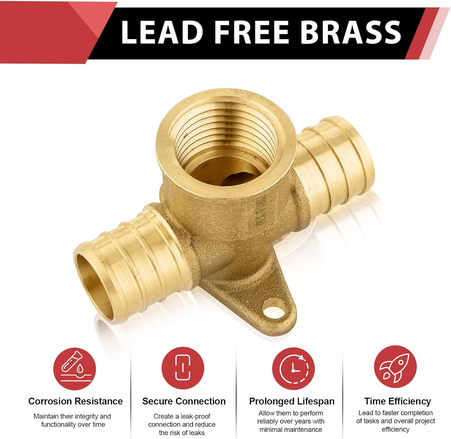 (Pack of 10) EFIELD Pex 3/4" x 3/4" x 1/2" Female NPT Threaded Drop-ear Tee, Brass Crimp Fittings, ASTM F1807,(PEX1807173-10PCS)