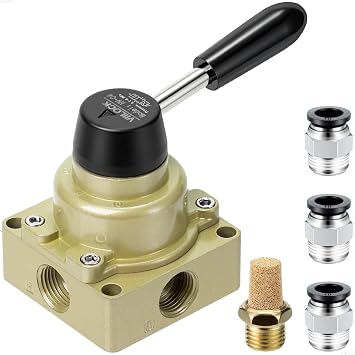 Rotary Lever Hand Valve 3/4 Way 1/2"NPT Pneumatic Air Valve HV-04