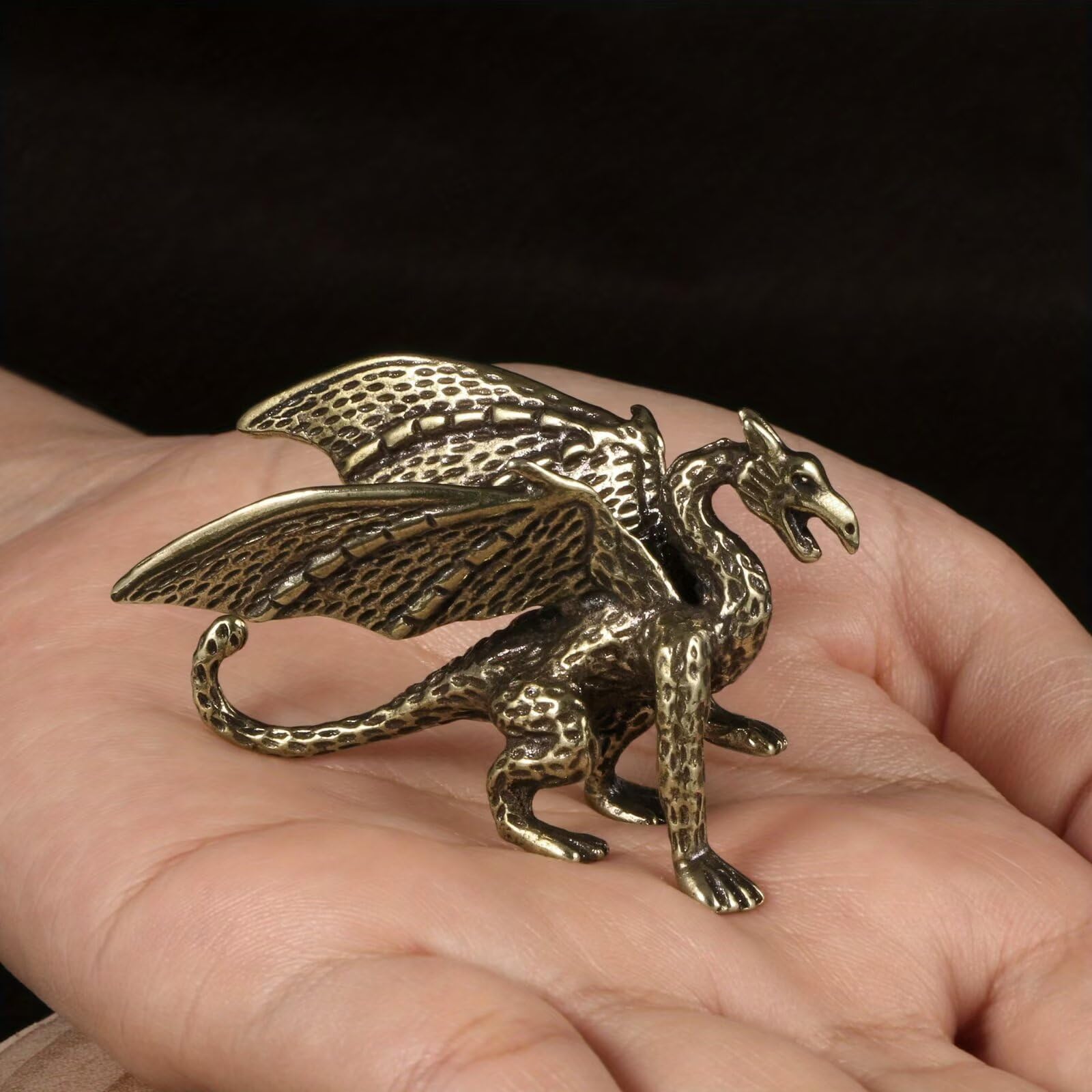 1PC Vintage Style Brass Warcraft Dragon Mini Figurine, Exquisite Tea Pet & Desk Decoratio…