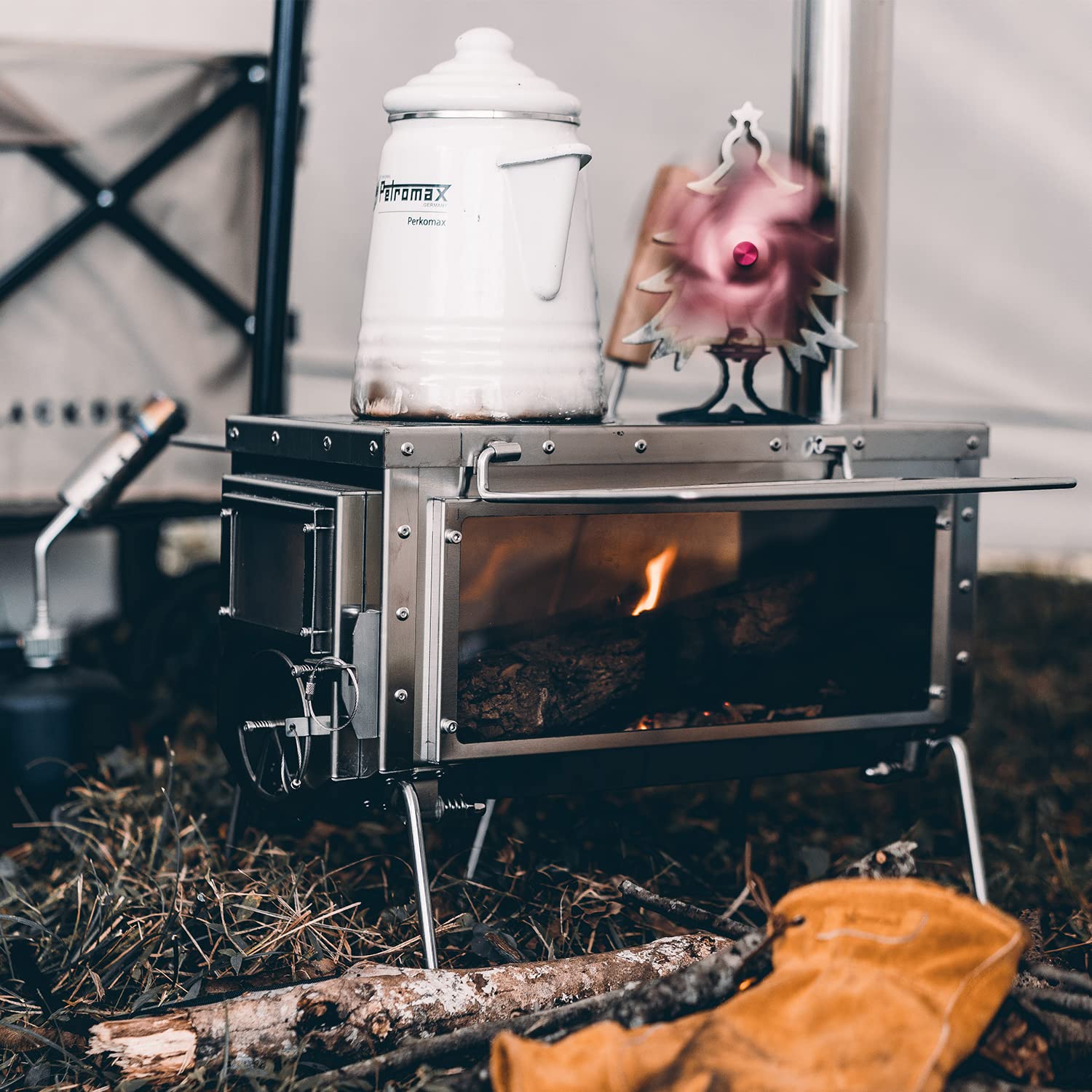 XCMAN Estufa de leña para tienda de campaña con tubos de chimenea de 6 secciones, ventana de tres vistas, estufa de leña portátil, refugios de pesca en hielo, caza, cocina al aire libre, acero