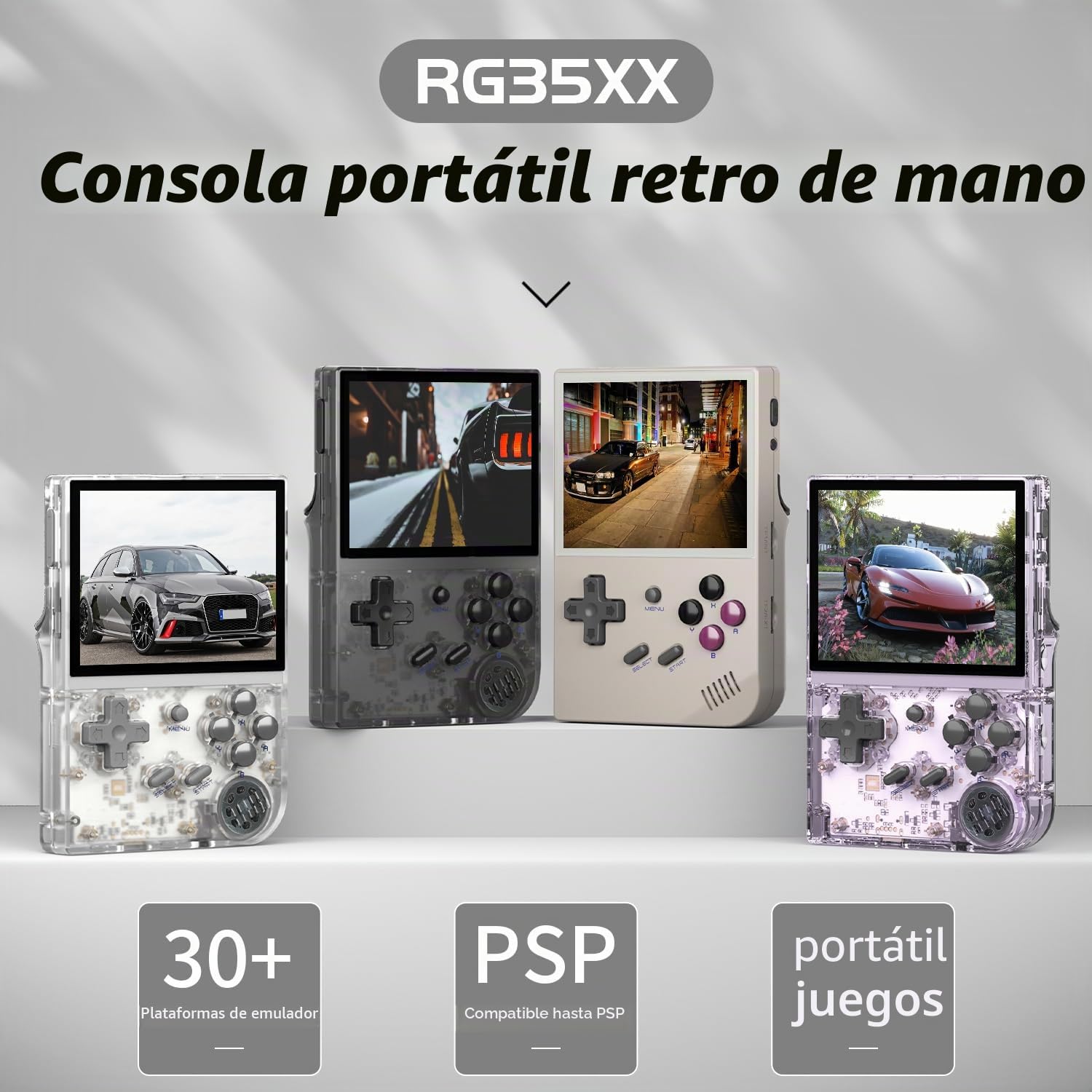 Anbernic RG35XX - Consola de juegos portátil, pantalla IPS de 3.5 pulgadas, sistema Linux integrado, más de 5000 juegos clásicos, compatible con salida de TV HDMI (gris)