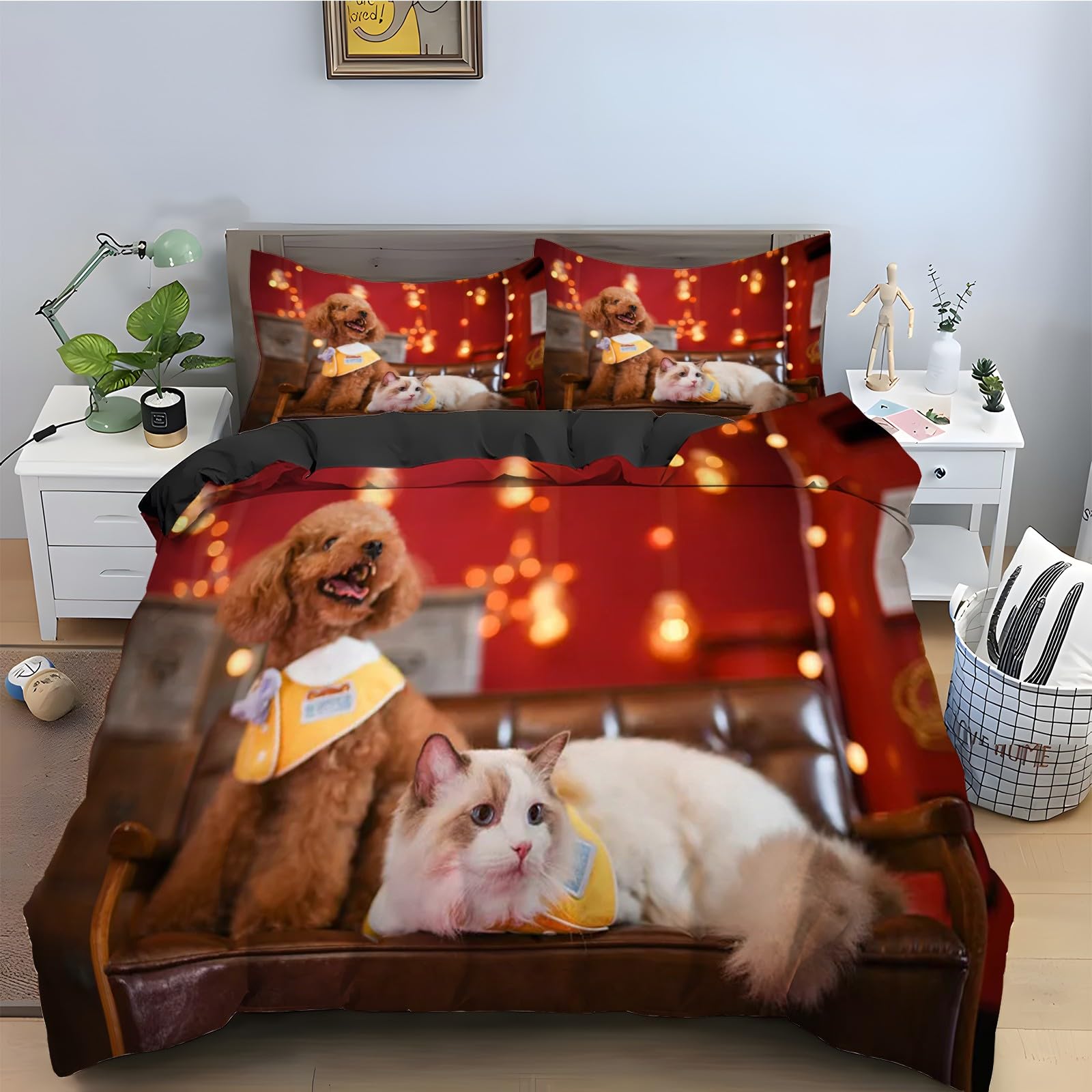Parure de lit 90x190 caniche en microfibre douce avec fermeture éclair invisible