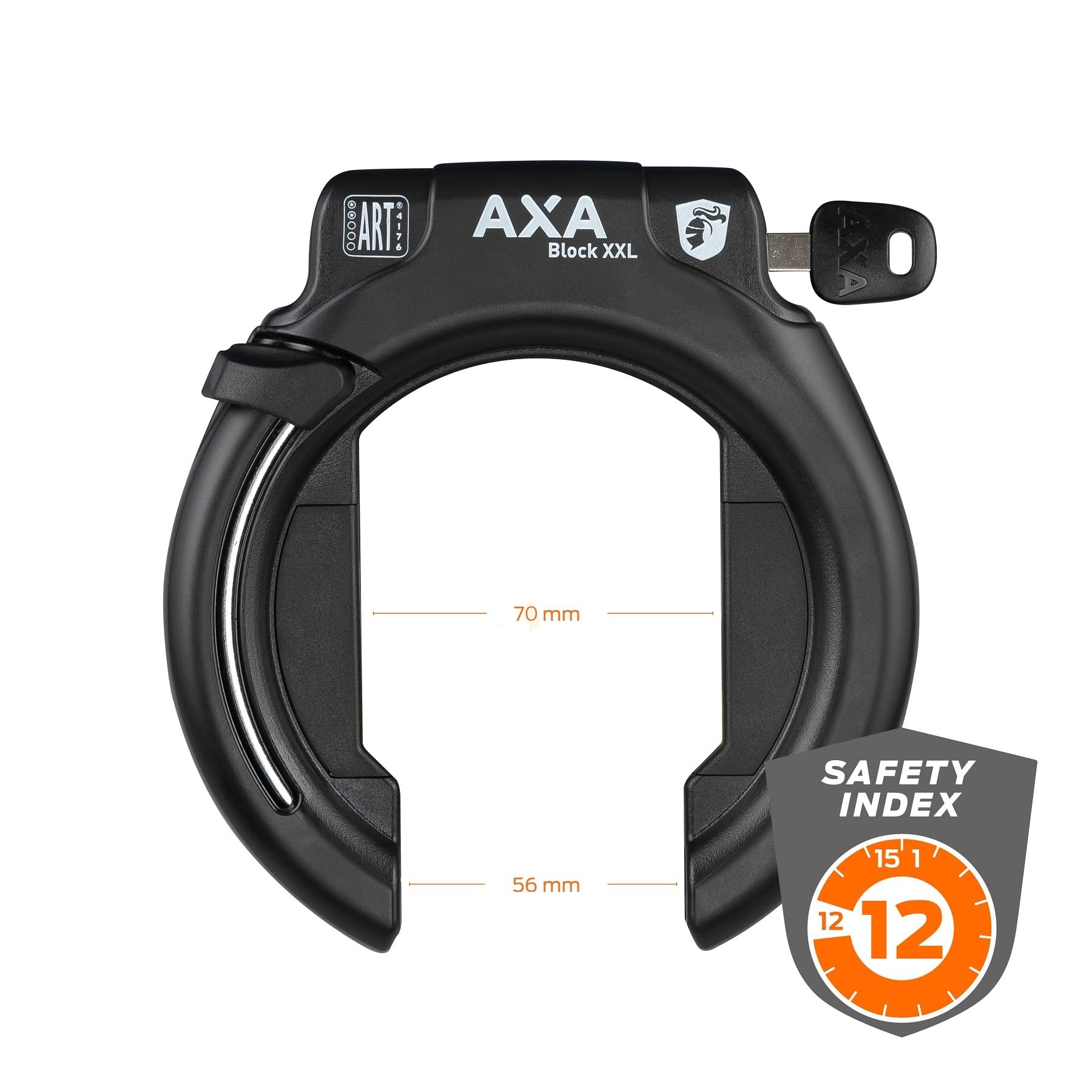 AXA Block XXL Rahmenschloss + ULC 100 Einsteckkette, Set mit Tasche – Fahrradschloss mit Plug-in-Kette – Sicherheitslevel 12 – Länge 100 cm – Schlüssel nicht abziehbar