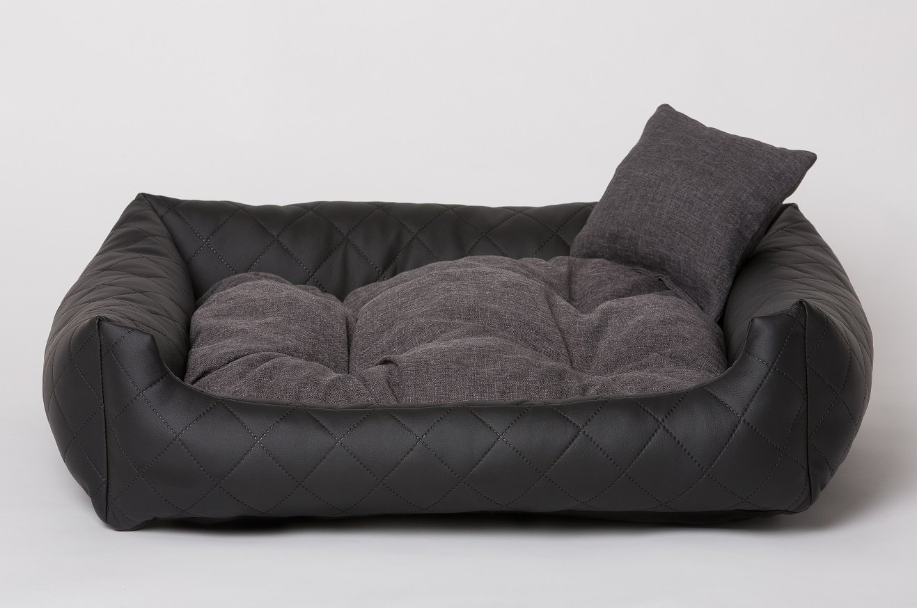 MH Legowisko dla psa, poduszka dla psa, sofa dla kota, kosz dla psa, pikowana sztuczna skóra (XXXL (ok. 130 x 110 cm), czarne)