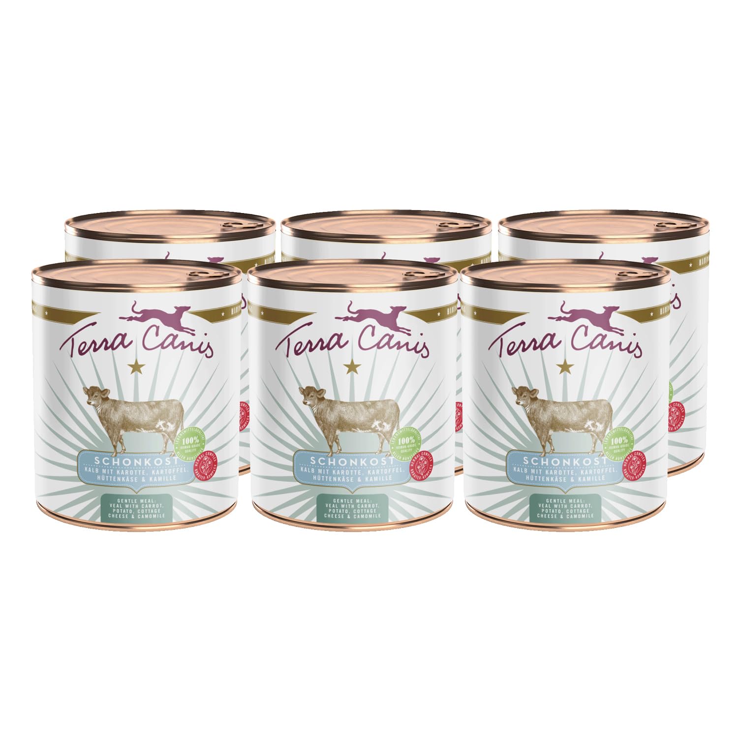 Terra Canis Veau, Carotte & fenouil - Aliments Gentle Meal régime Gastro-intestinal, 6x800g I Aliment pour Chien 1re qualité, 100% aux Standards de l’Alimentation Humaine I Pauvre en allergènes