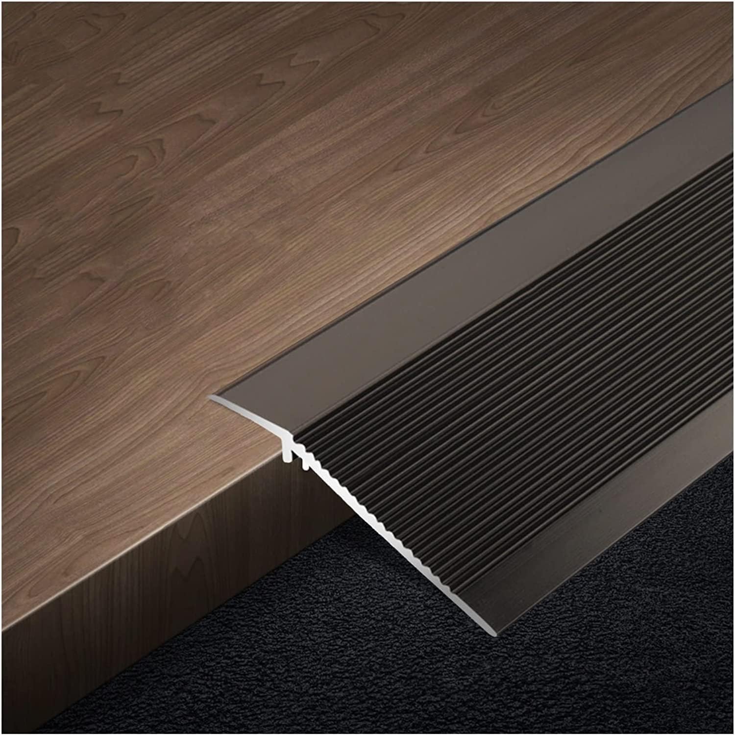 Doorway Uneven Floor Transition Strip, 3.2ft Floor Mat Edge Reducer - Metal Transition Strip Floor Aluminum Threshold Strip Carpet Edge Trim Non-Slip Floor Reducer for Door Patio Door Wide Ribbed Ramp