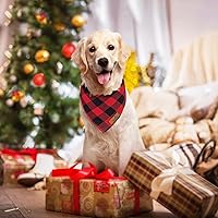 Vista 6 de Malier Paquete de 2 bandanas para perro de Navidad clásica a cuadros para mascotas, bufanda, baberos triangulares, pañuelos, accesorios de disfraz