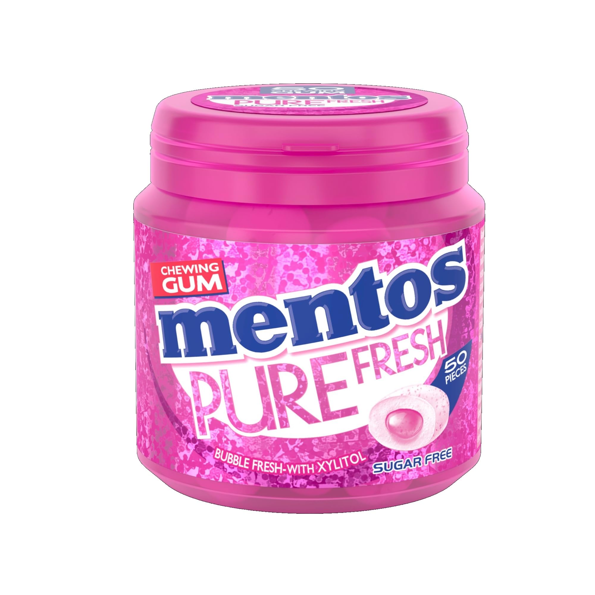 Mentos Pure Fresh Bubble Chewing-Gum Sans Sucres Boîte 50 Dragées