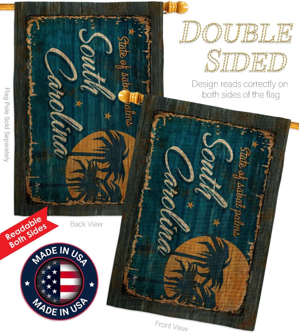 South Carolina Vintage Burlap House Flag - Regional States USA American Territories Republic Country Particular Area - Decoration Banner Small Garden Yard Gift Double-Sided Made in 28 X 40