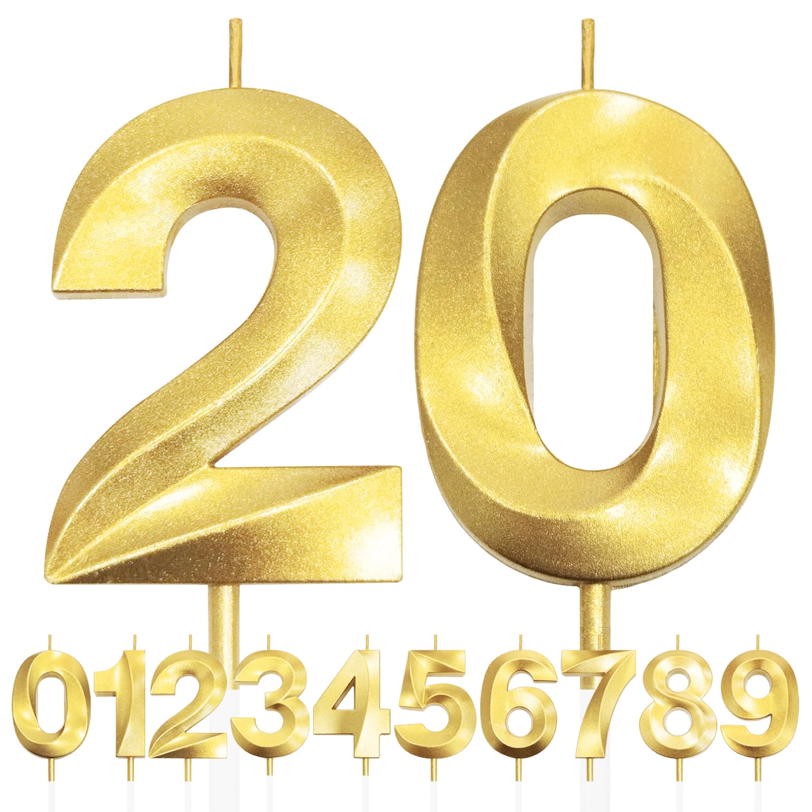 Makoto Nobu Gold 20Th Birthday Candle, 3D Design Glitter Number Candles, Cake Topper Decorations, Cake Candle For Birthday Party, Wedding Anniversary, Baby Shower, Party Decoration