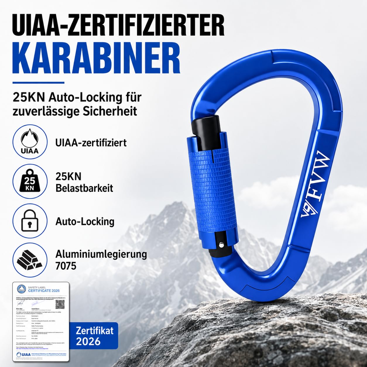 Mosquetón escalada equipo de escalada, 10 unidades con certificado UIAA 25KN Auto Locking Clips para hamacas, columpios, Locking Correa y arnés para perros, camping, senderismo y utilidad (azul)